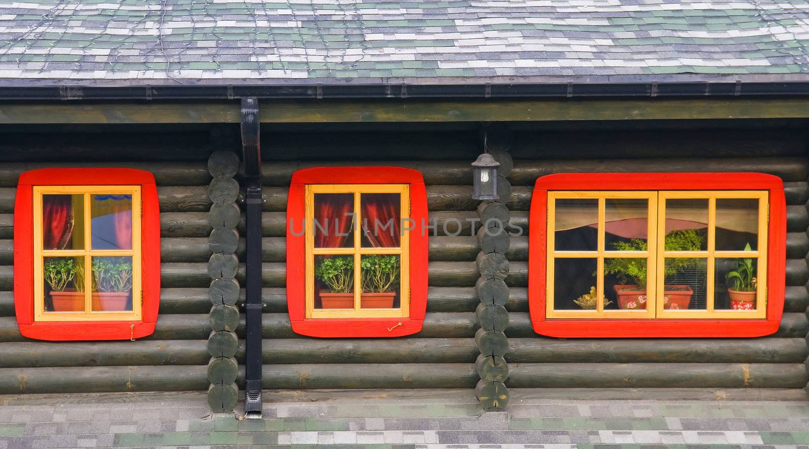 windows of a shack  in ukranian village