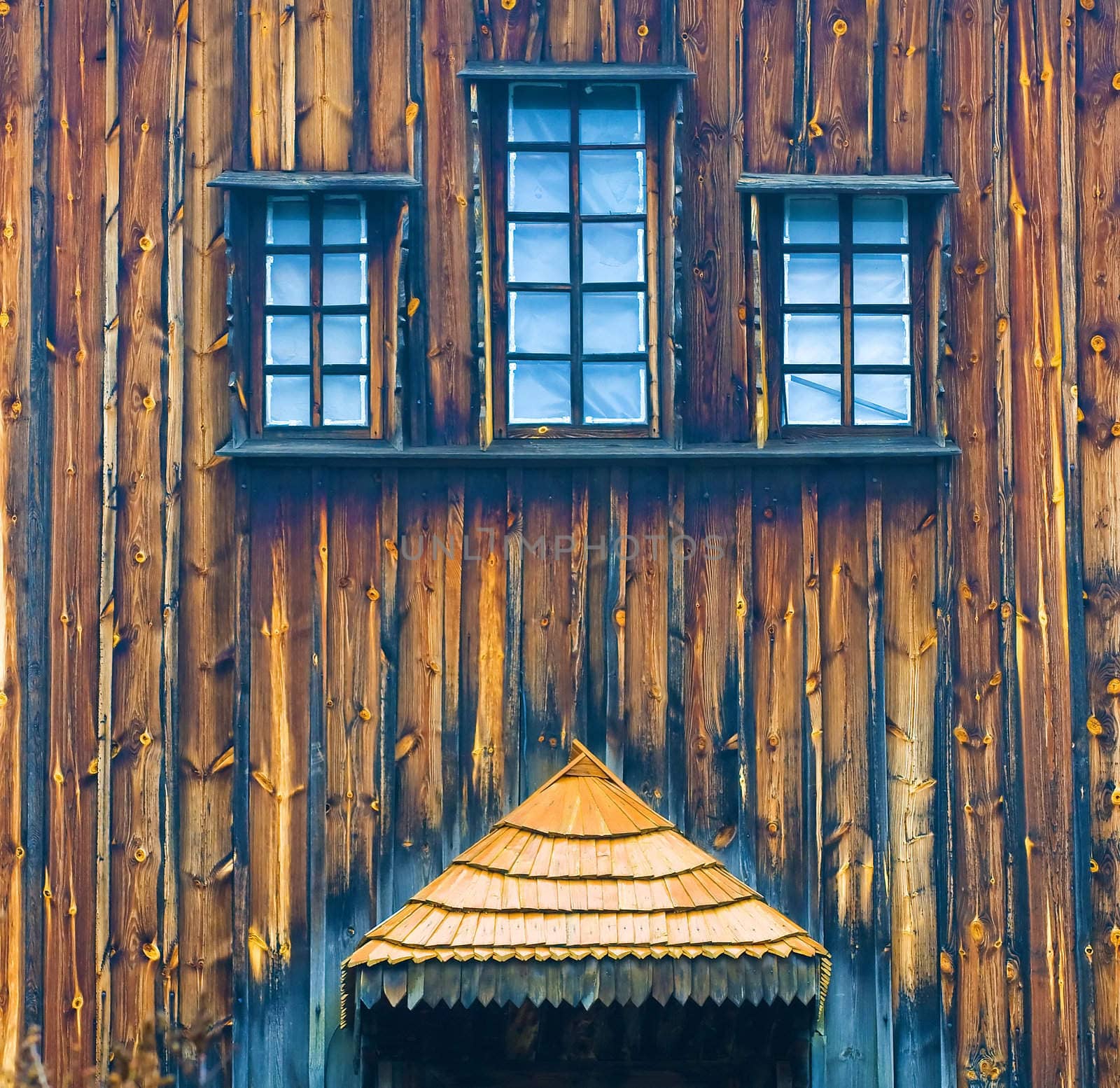 part of wooden church  in Ukranian village near Kiev 