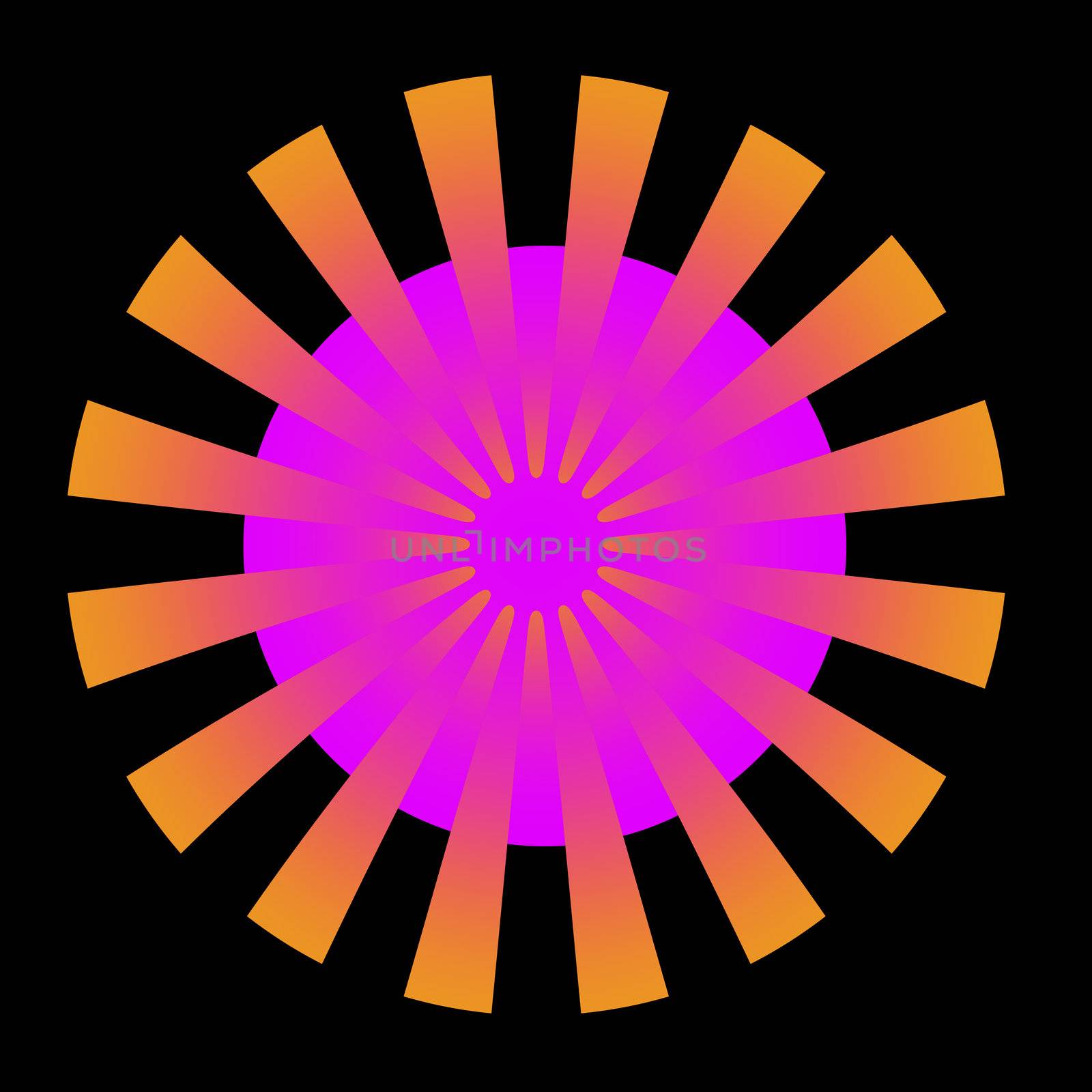 A circular abstract fractal done in shades of orange and pink.