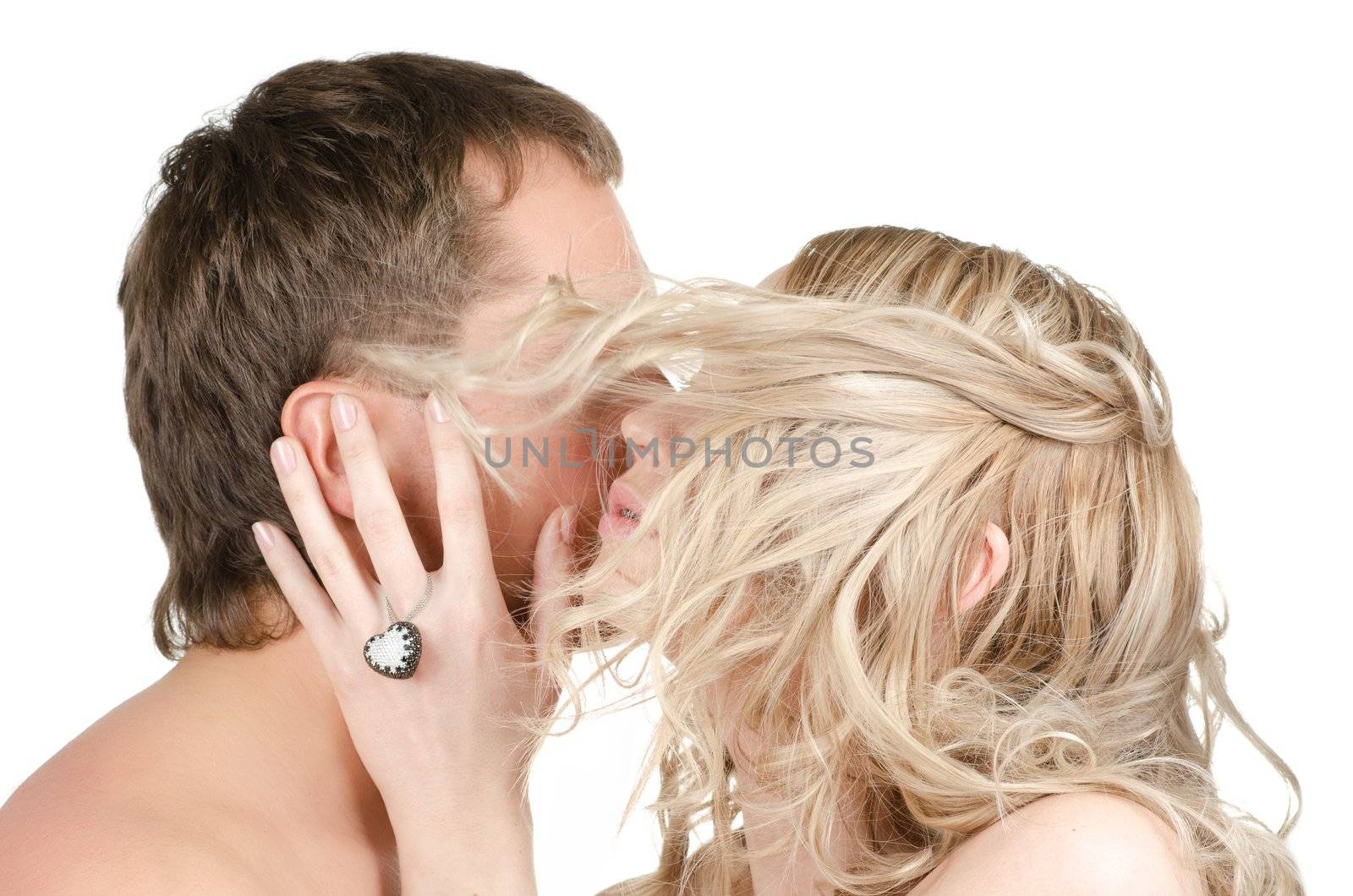 Beauty man and woman - lovers closeup portraits