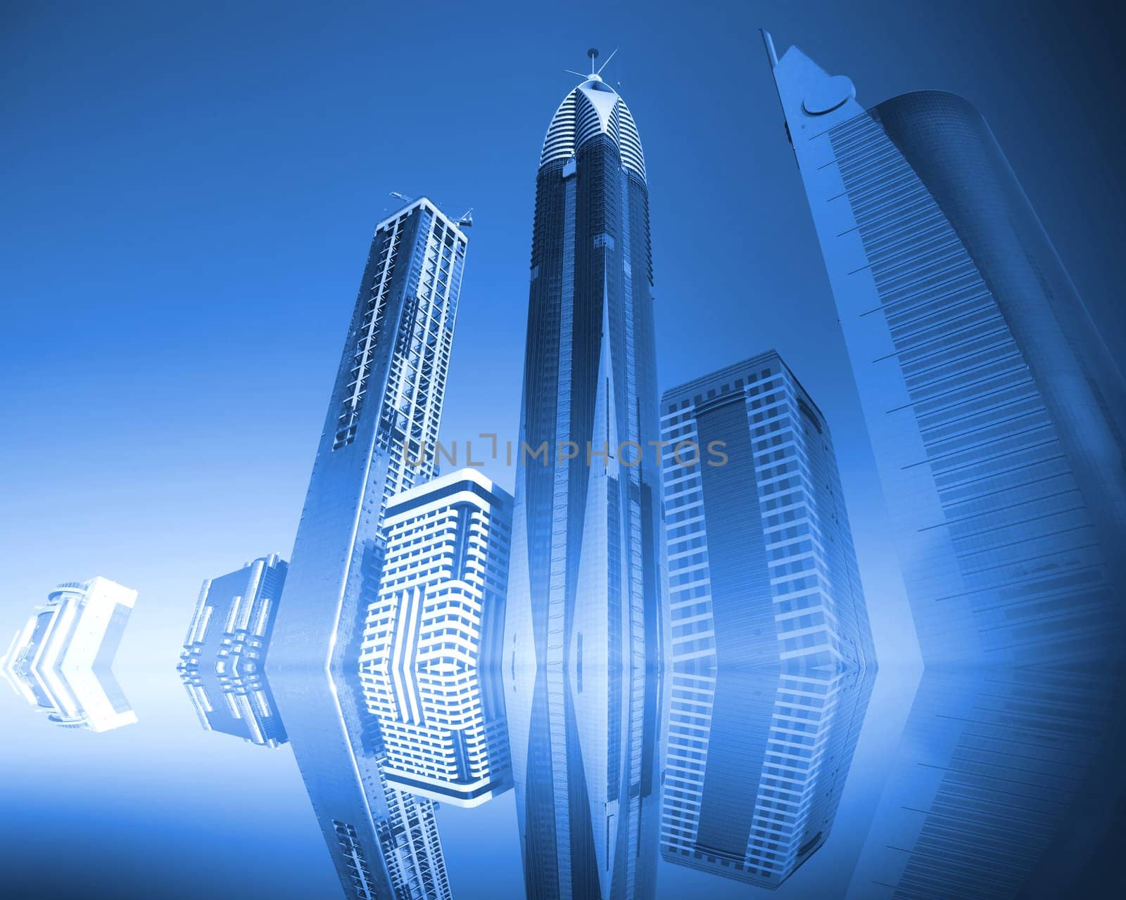 picture of urban landscape with blue glass skyscrapers