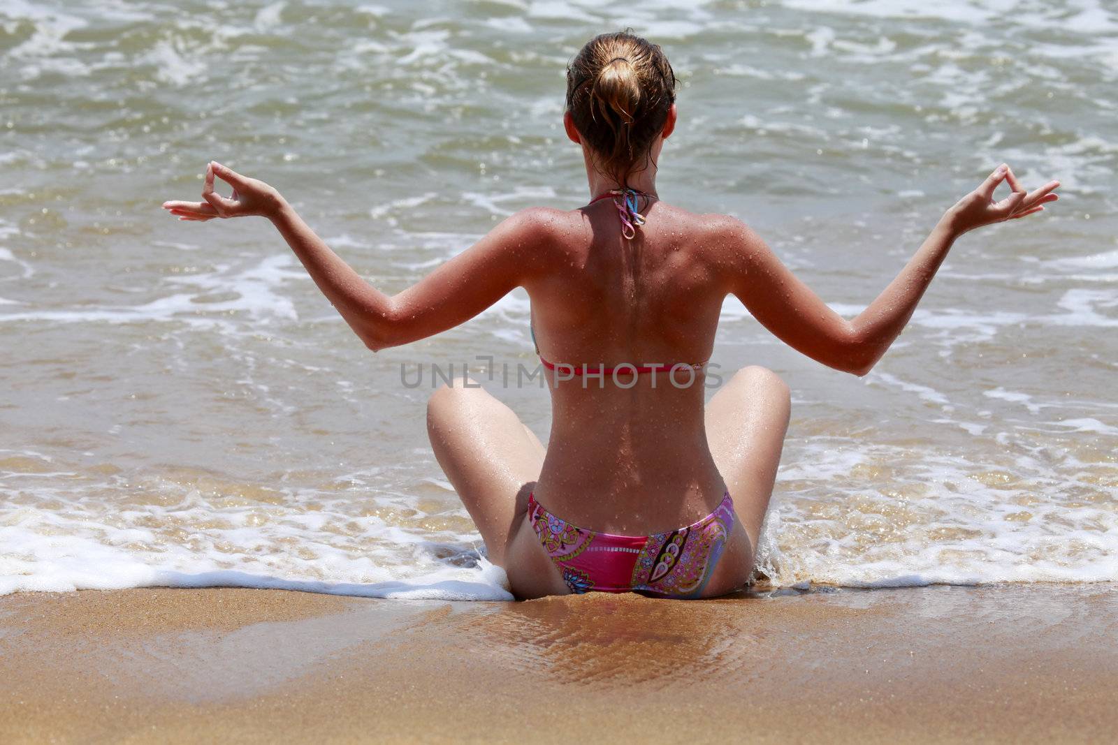 Meditation girl yoga on the beach