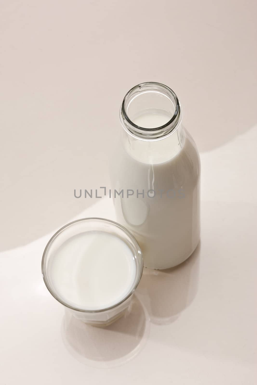 food series: bottle and glass full of milk