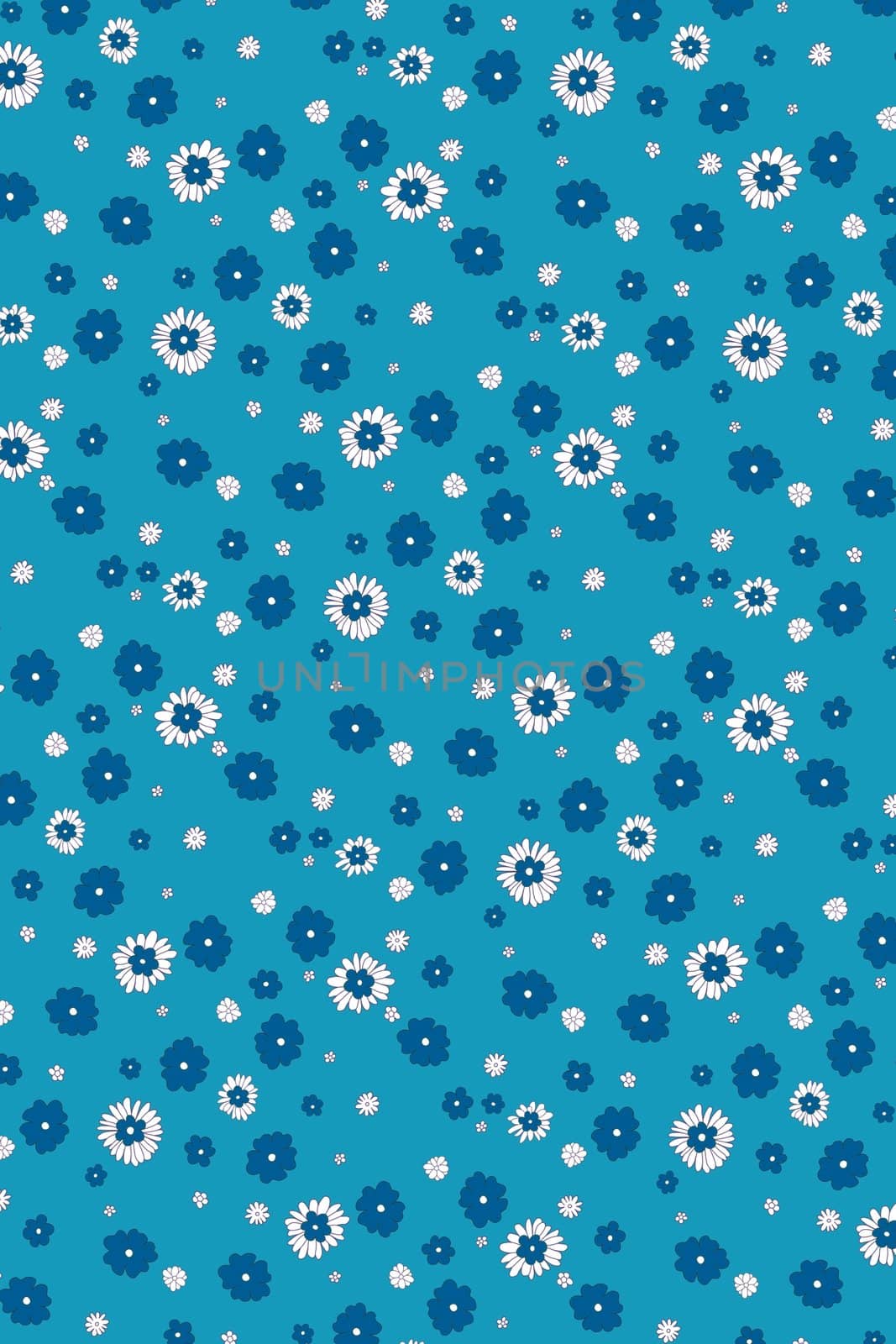 Blue and white flowers on a blue background