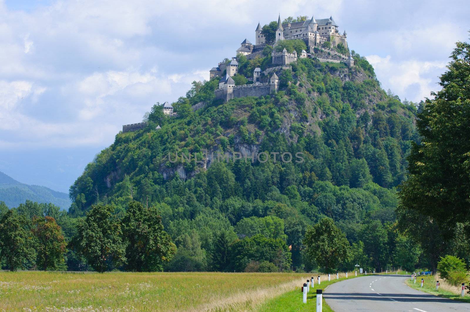 Big medieval castle Hohostervits, located on the mountain, Austria, K�rnten