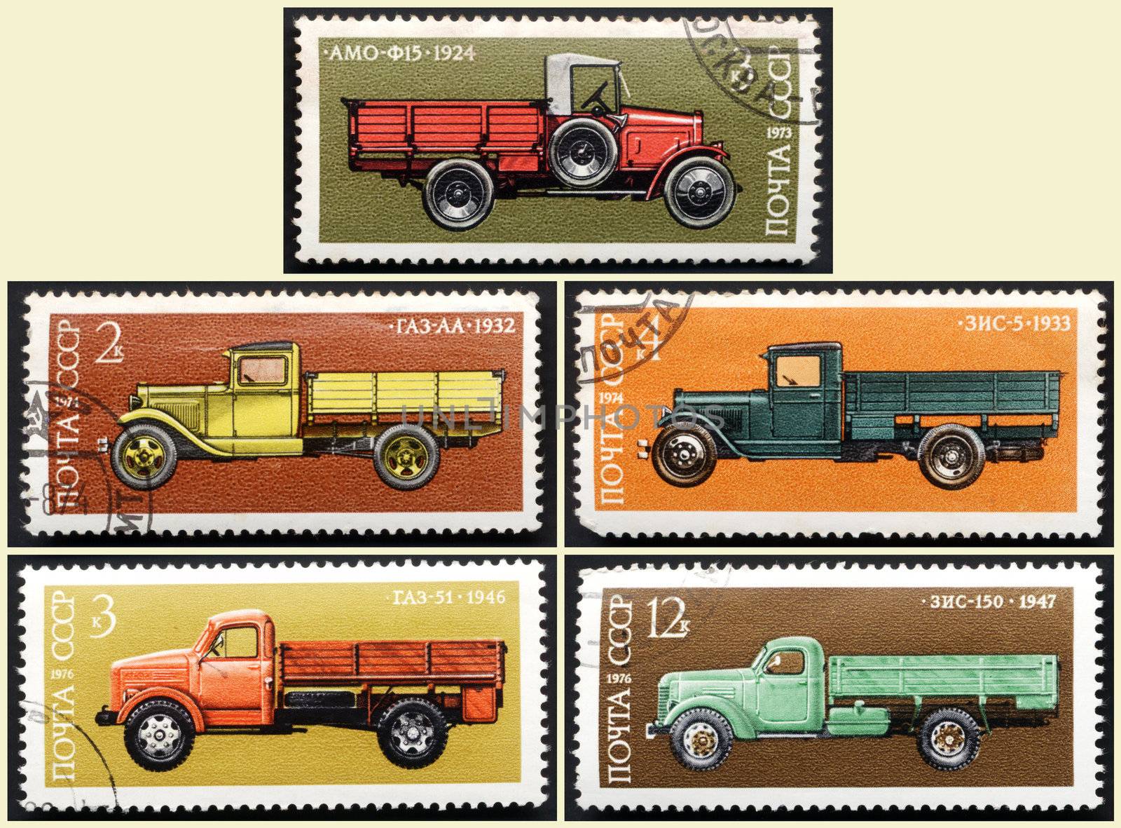 Stamps old Russian truck, set by alexcoolok