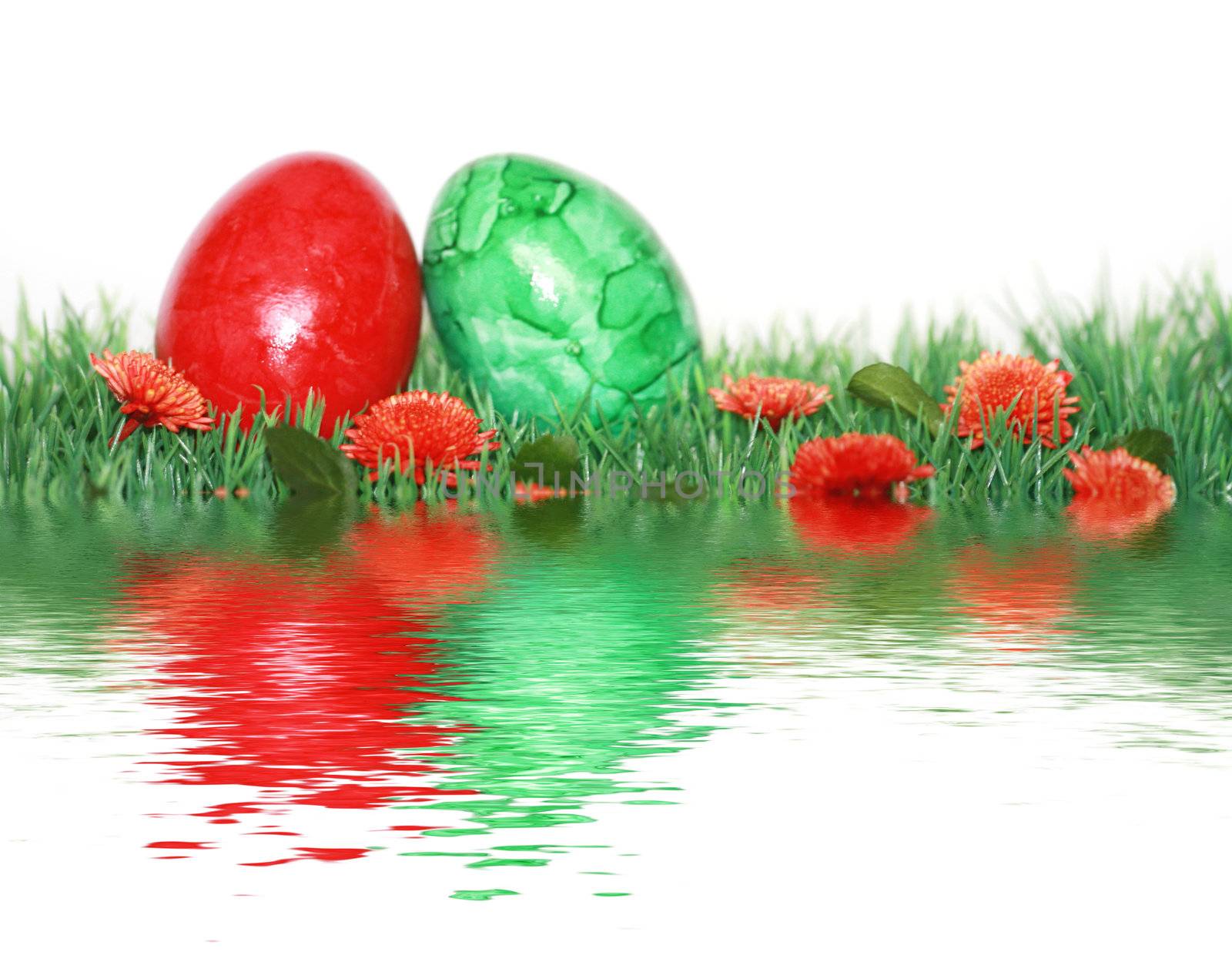 Beautiful decoration with green and red egg by photochecker