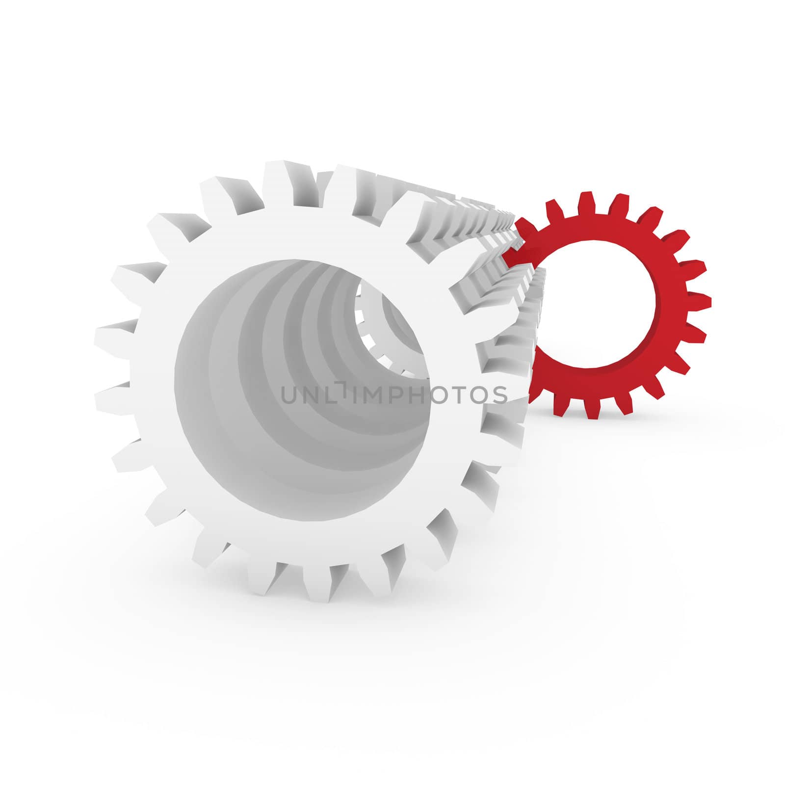 3d gear red white machine business technology engine