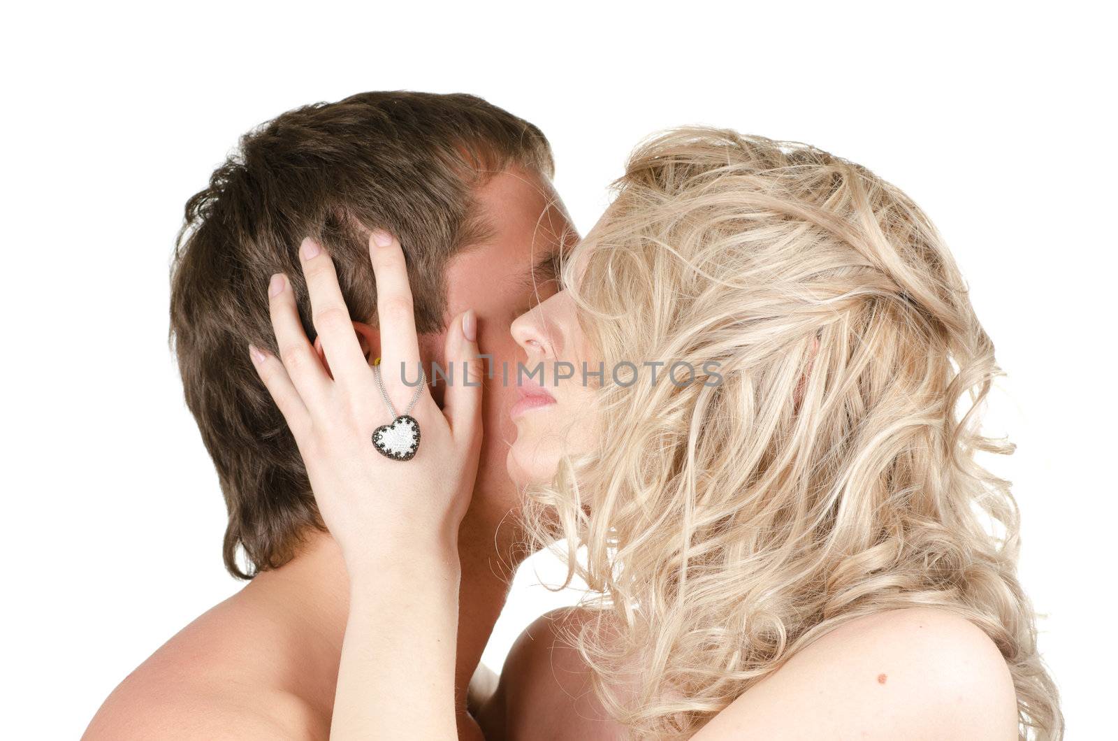 Beauty man and woman - lovers closeup portraits