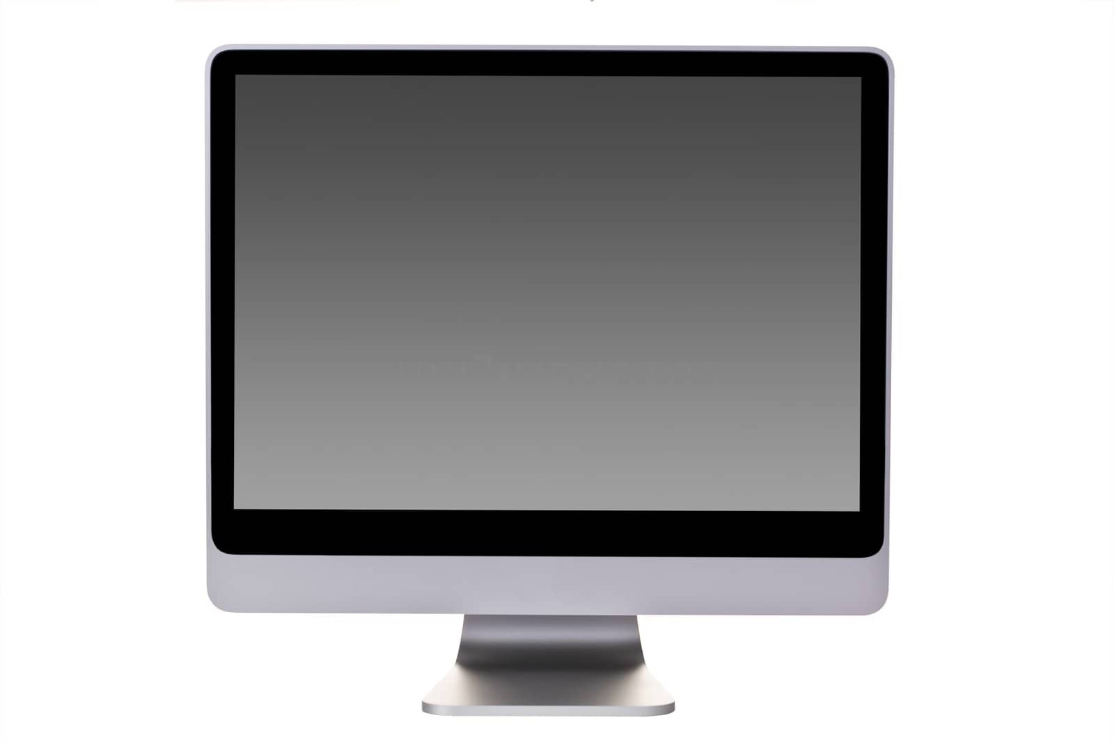 Aluminium Desktop computer (flatscreen) with gray gardient in monitor on white Background. 