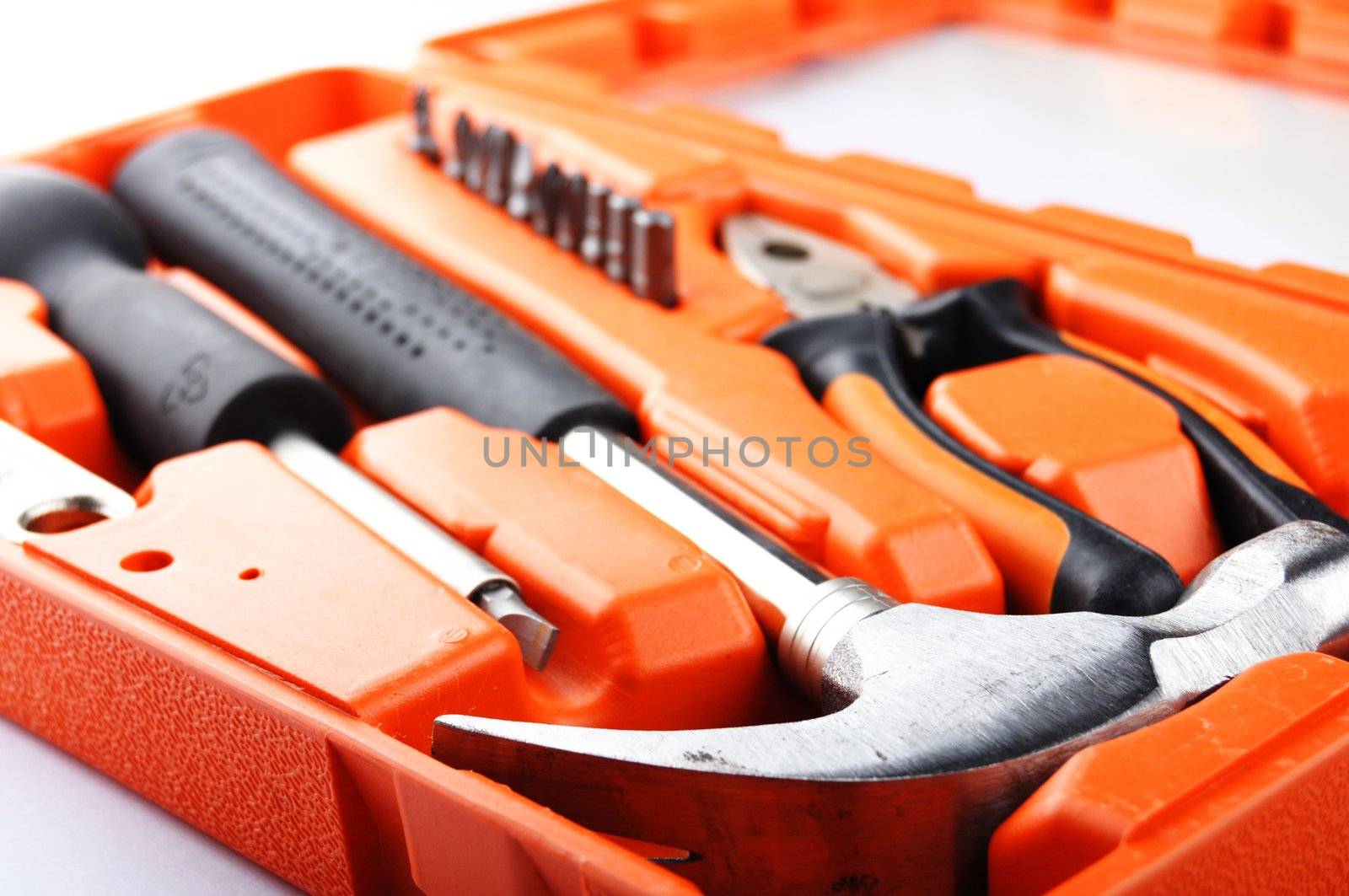 toolbox kit with hammer and screwdriver showing construction concept