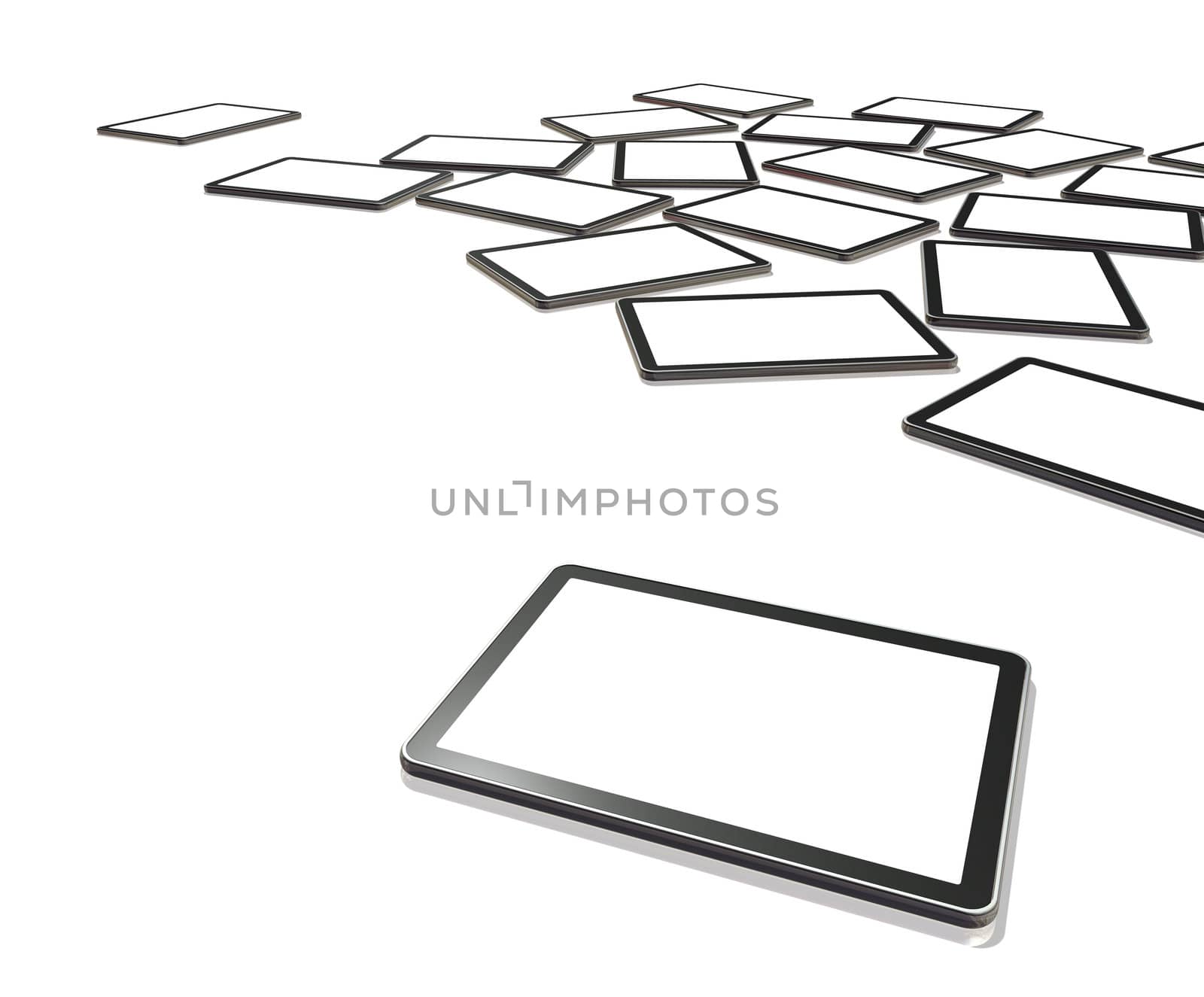 3D televisions, digital tablet PC isolated on white with screens clipping path
