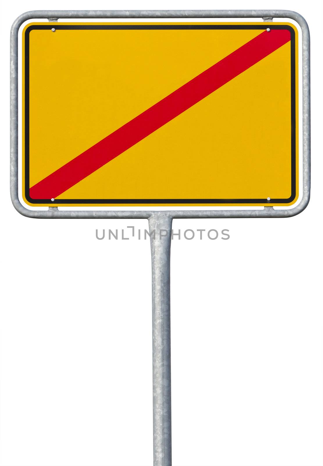 German sign for leaving a village or town. The name of the village is cut out. With clipping path