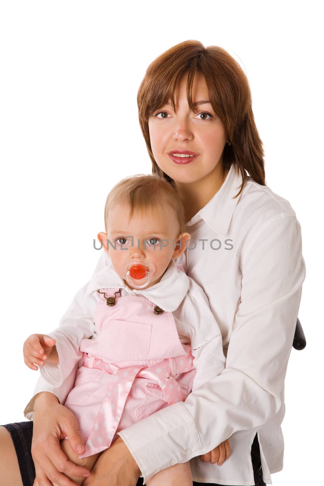 Mother with daughter posing together isolated on white