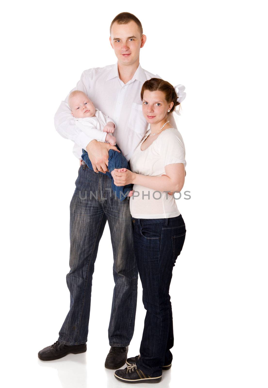 Happy Family enjoying baby together isolated on white