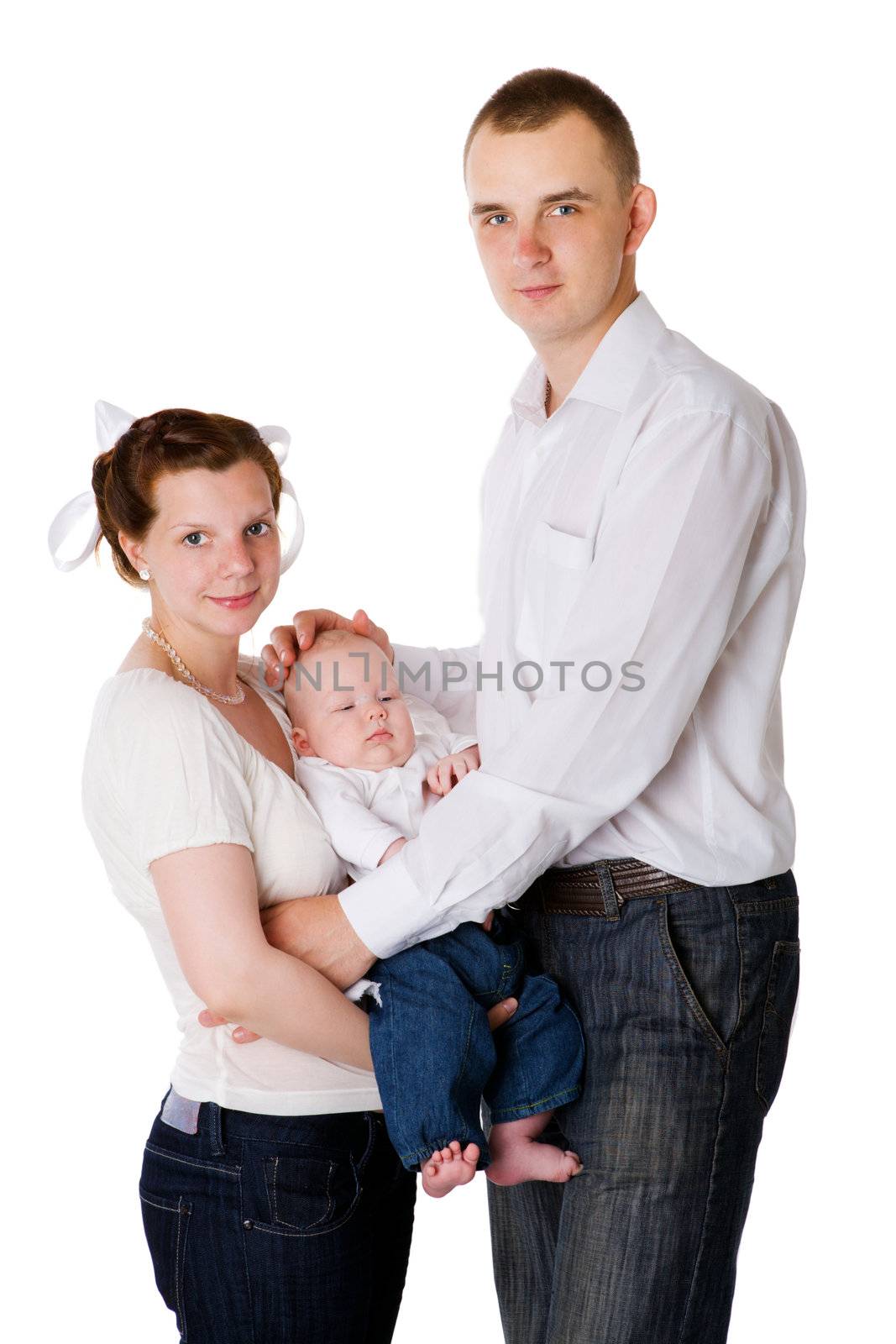 Happy Family enjoying baby together isolated on white