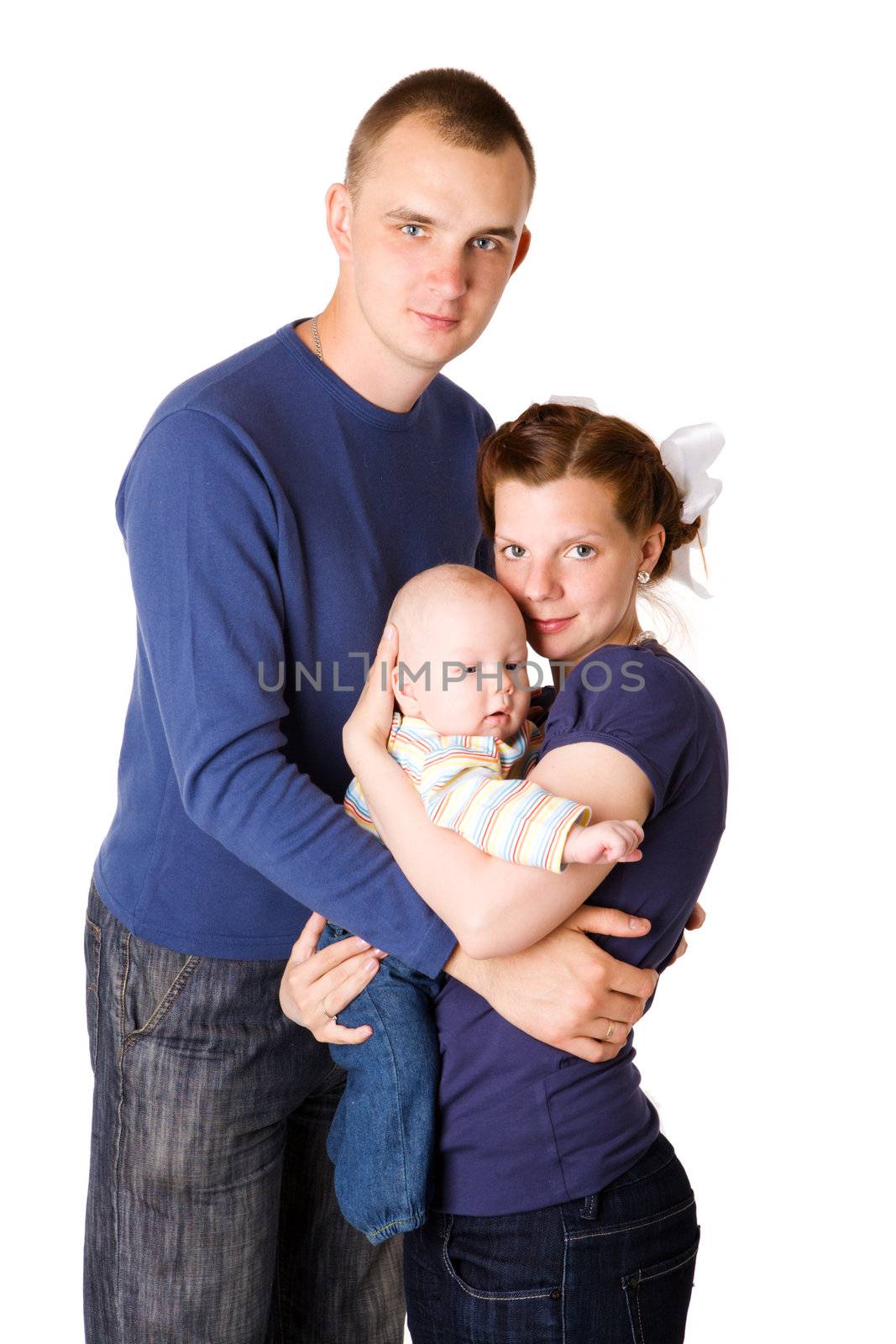 Happy Family enjoying baby together isolated on white