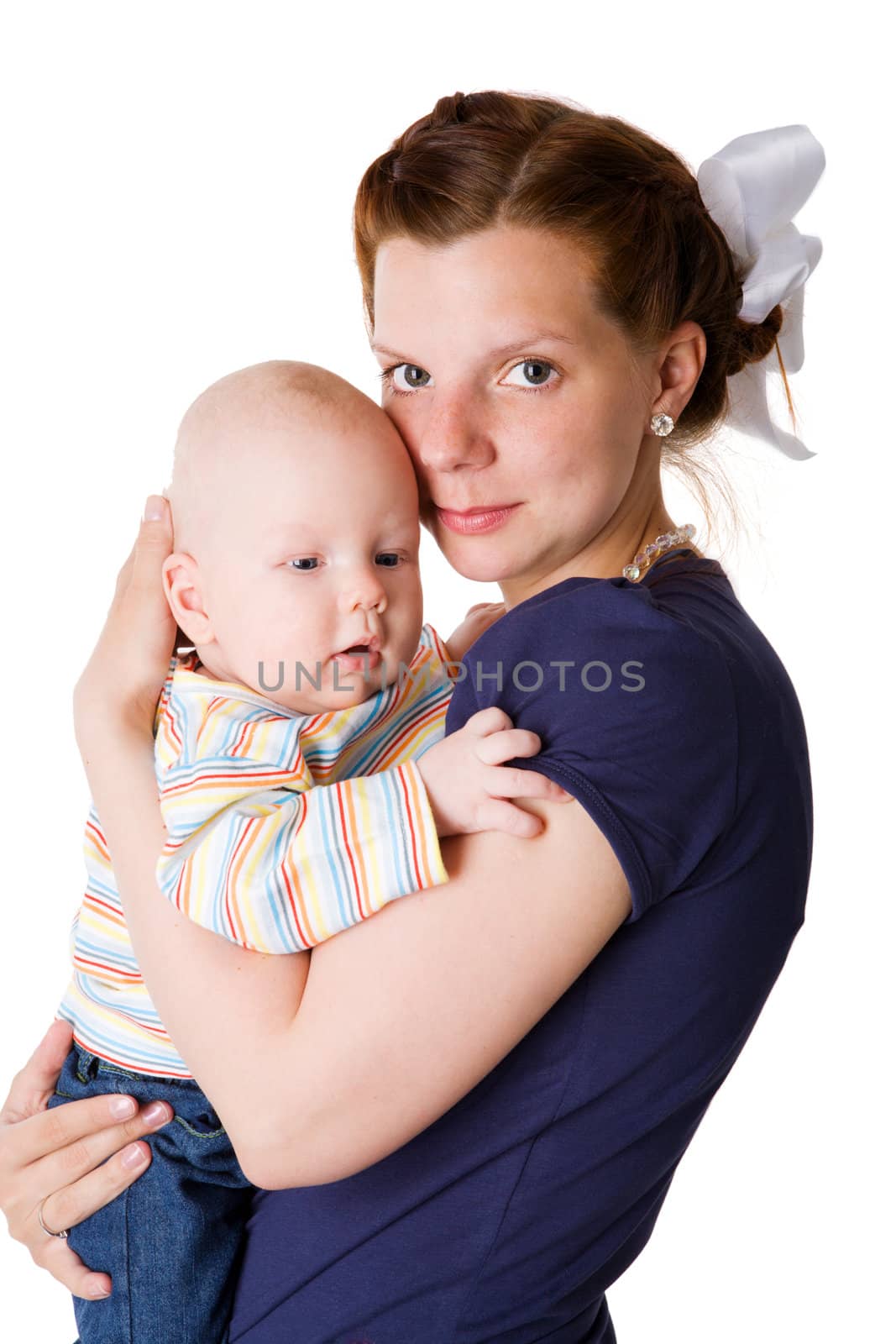 Happy mother holding her baby closeup portrait