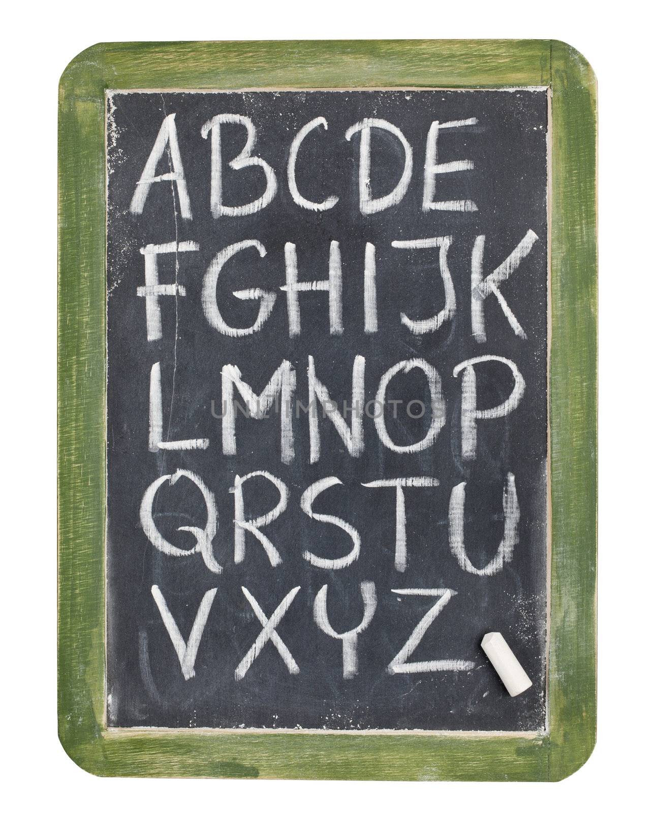 alphabet in chalk on blackboard by PixelsAway