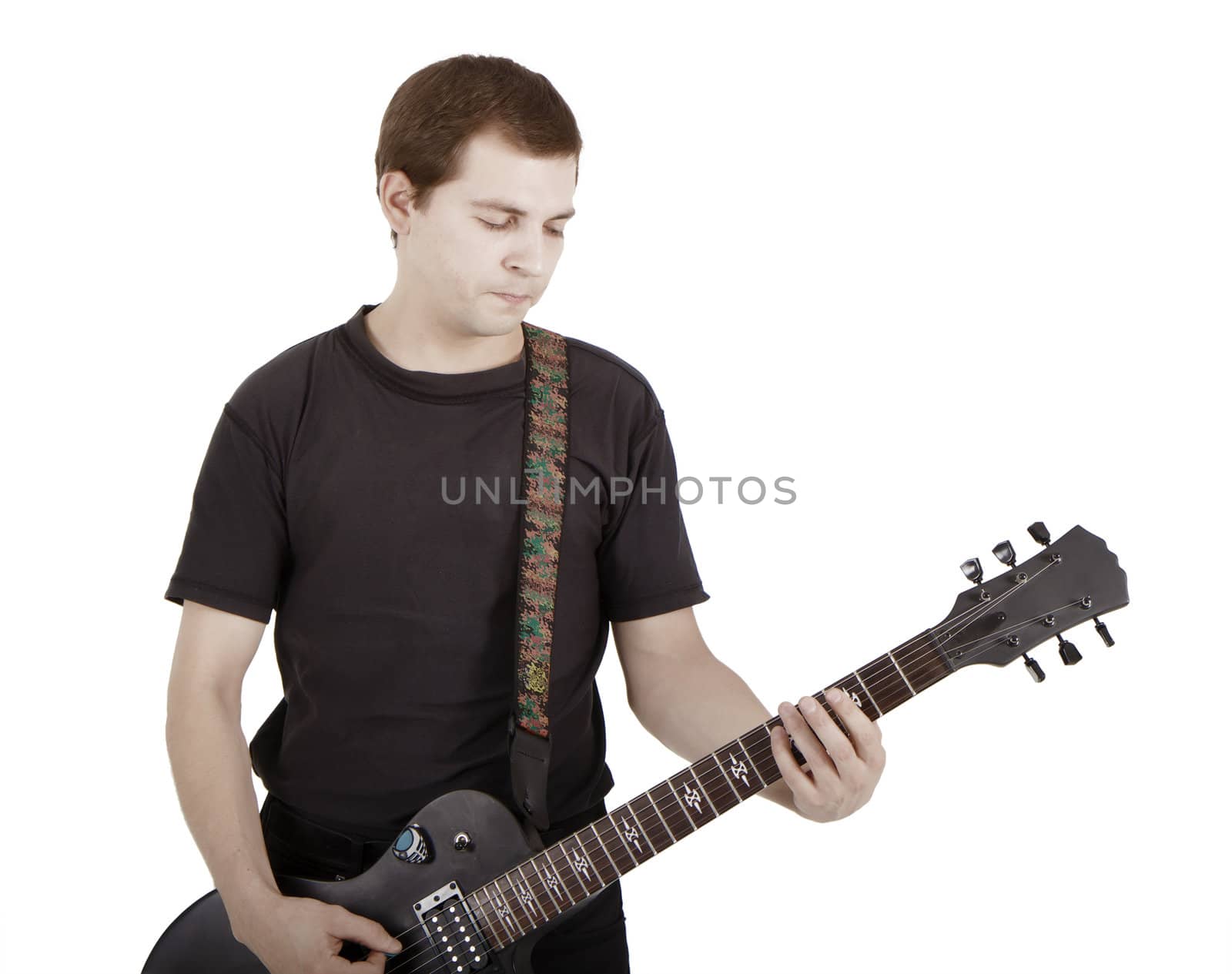 guitarist on a white background with a guitar