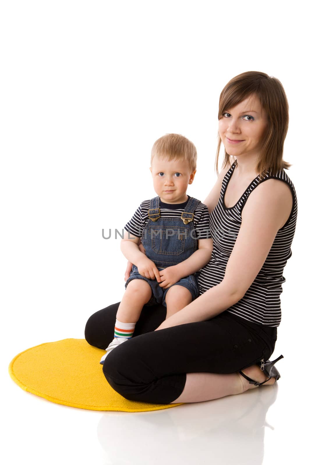 Happy cheerful Mother and son isolated on white