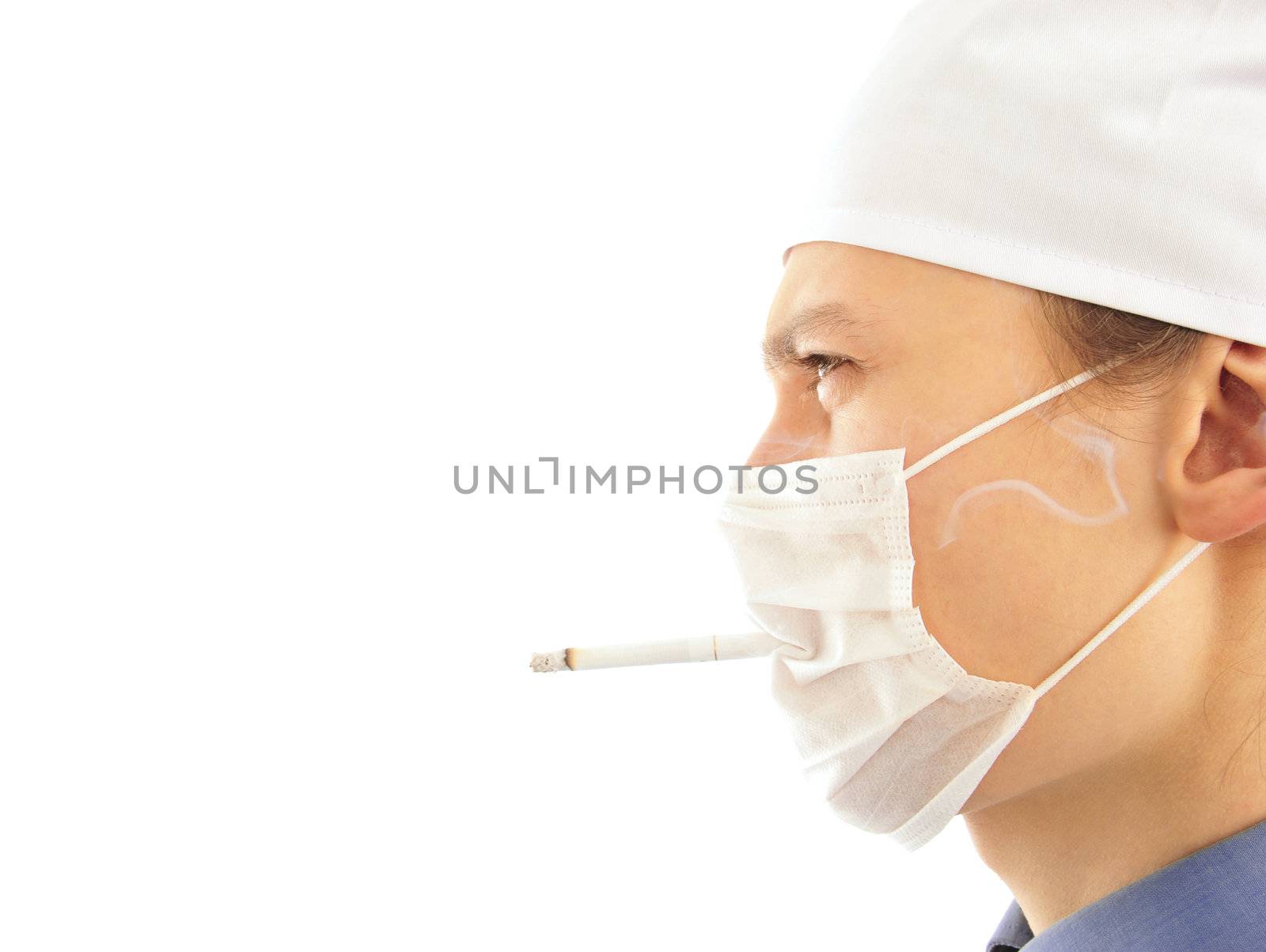  young doctor having bad habit-smoking