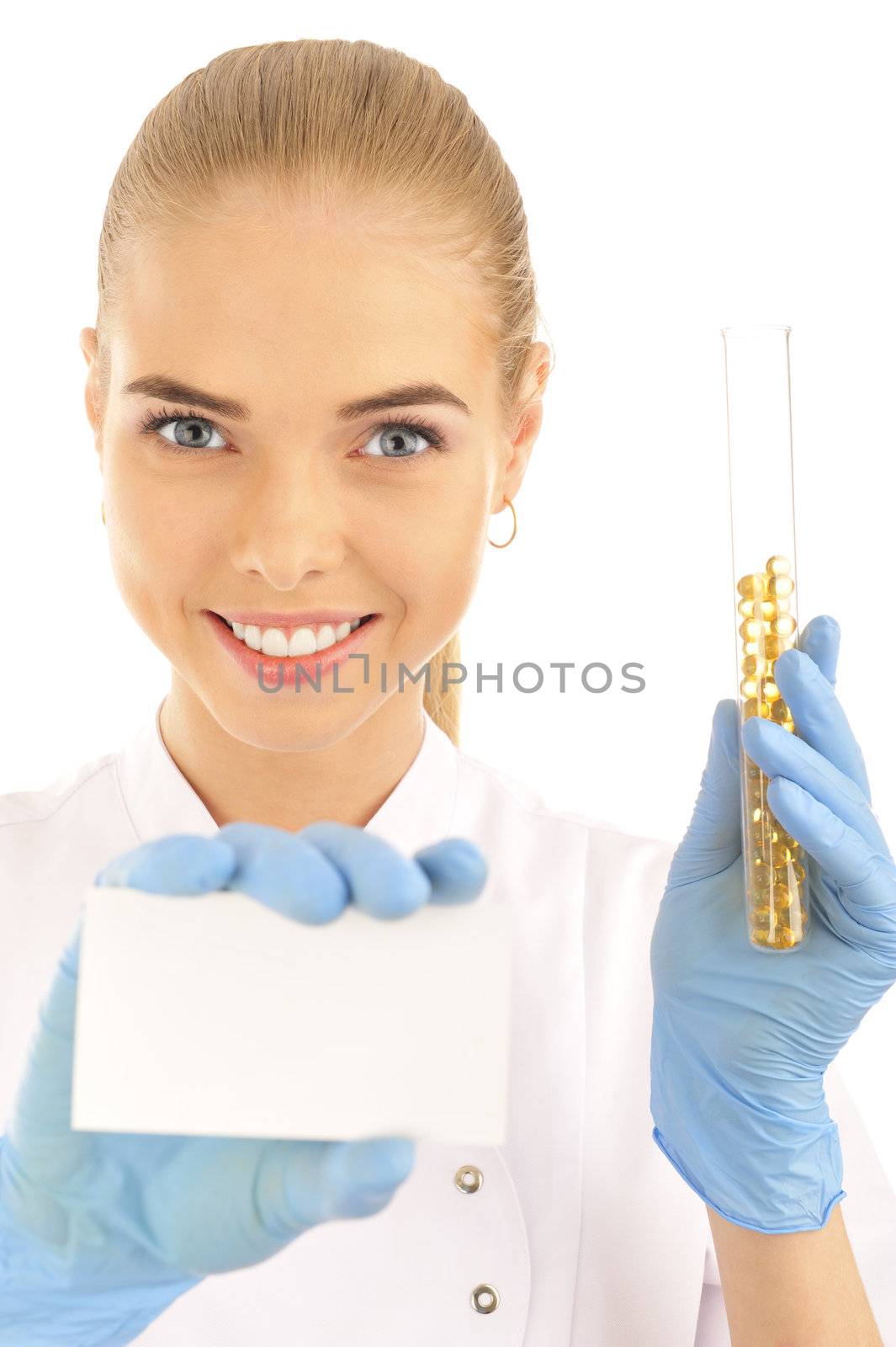  young friendly nurse holding blank card