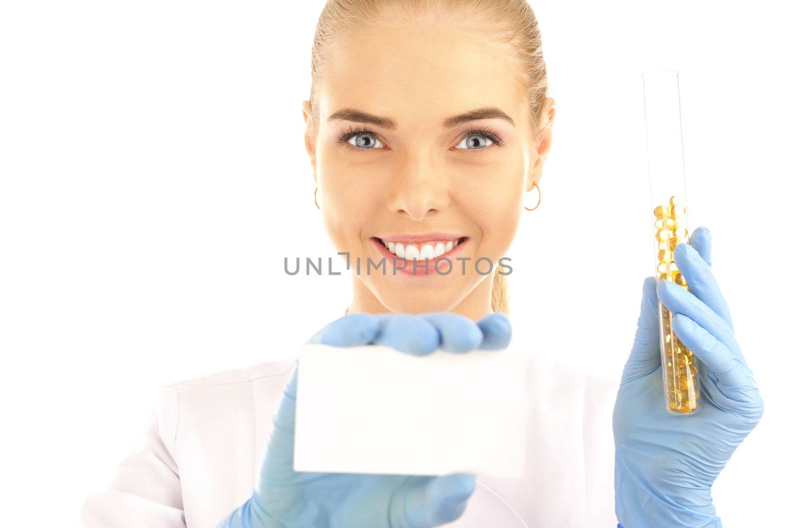  young friendly nurse holding blank card