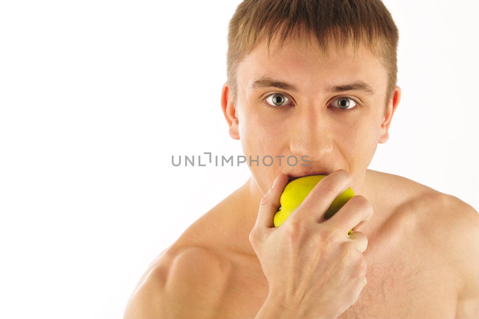  Portrait of man eating an appple symbolizing healthy food