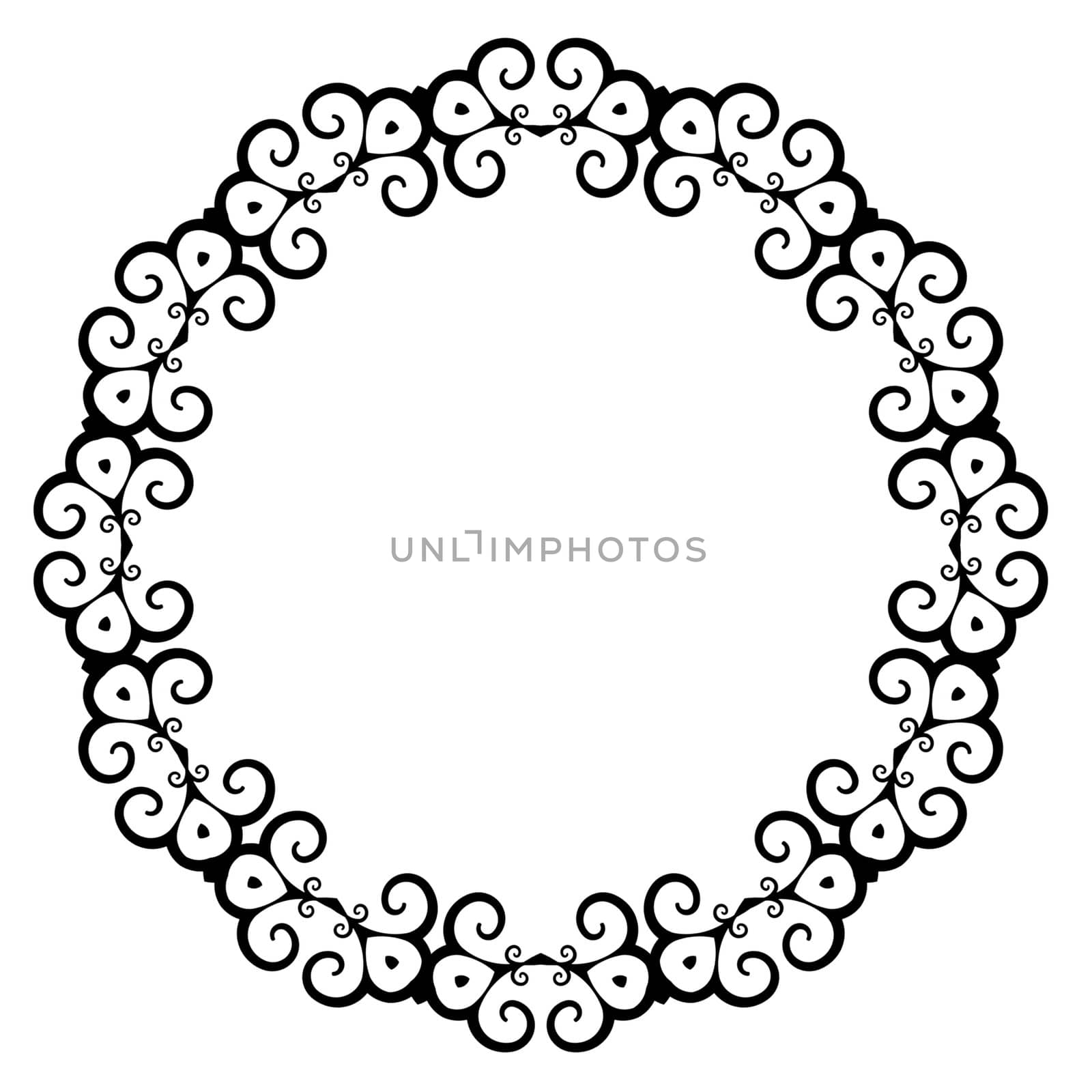 Illustrated black and white round frame on a white background