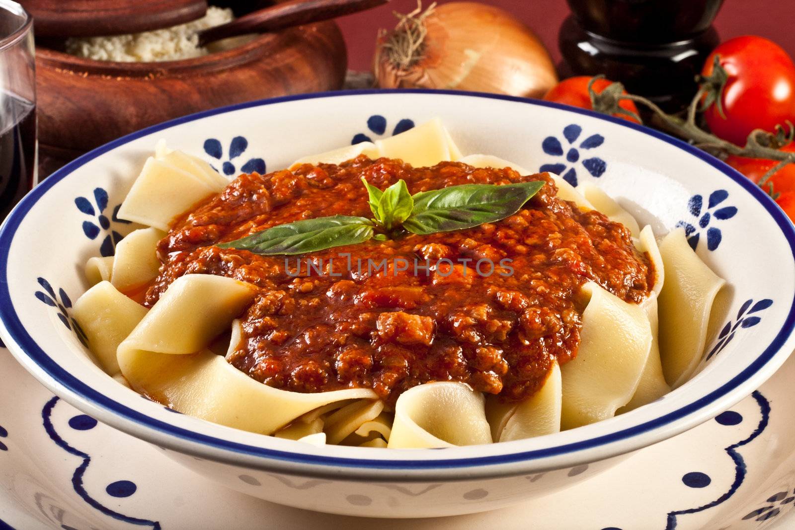 tagliatelle bolognsese - meat sauce and basil