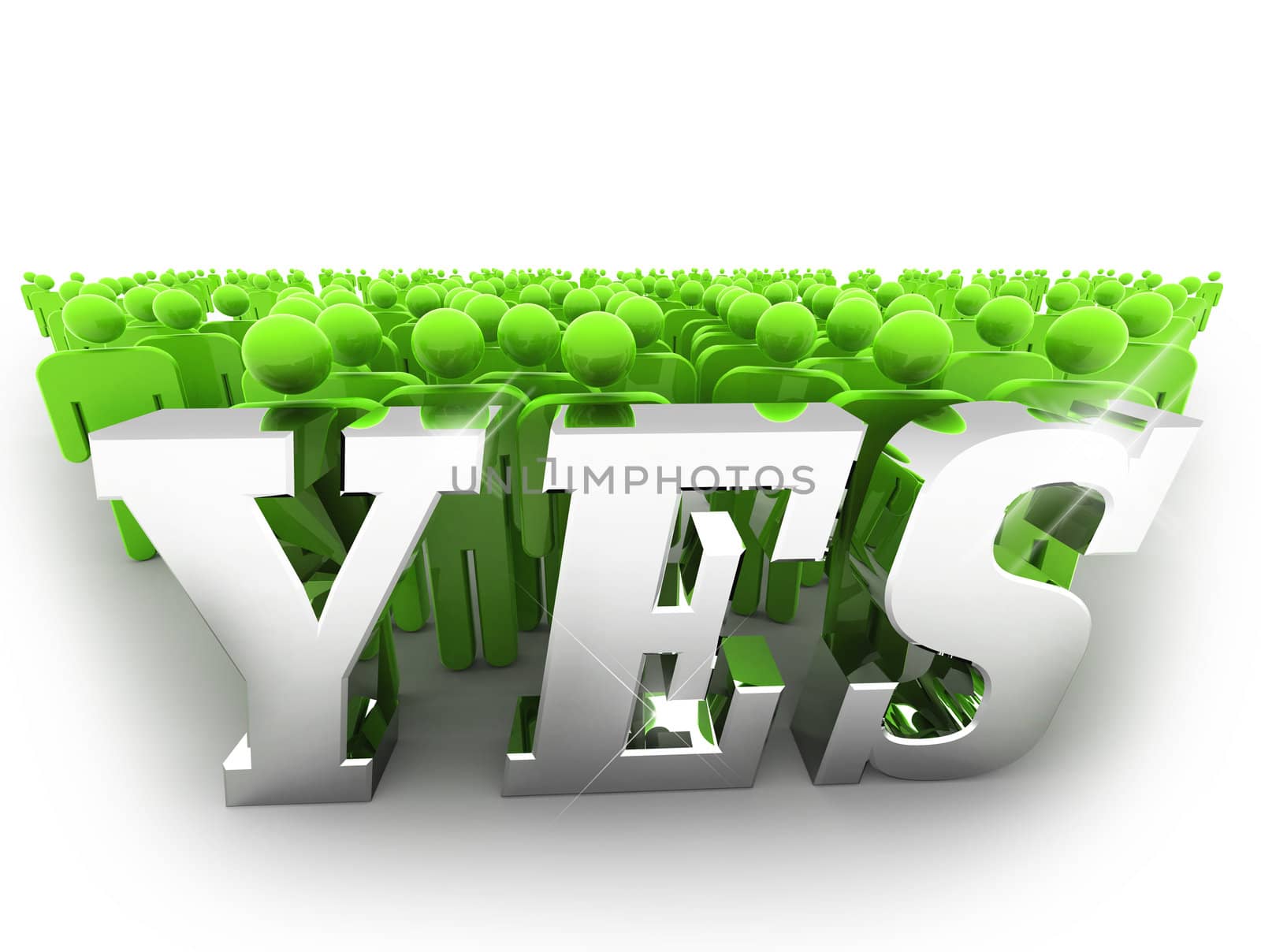 Positive concept represented by a group of people behind the word YES. Includes 
clipping path