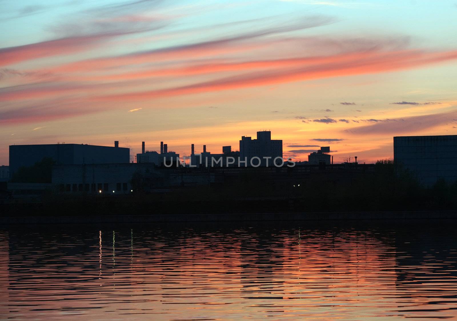 Moscow area at night from other side of river