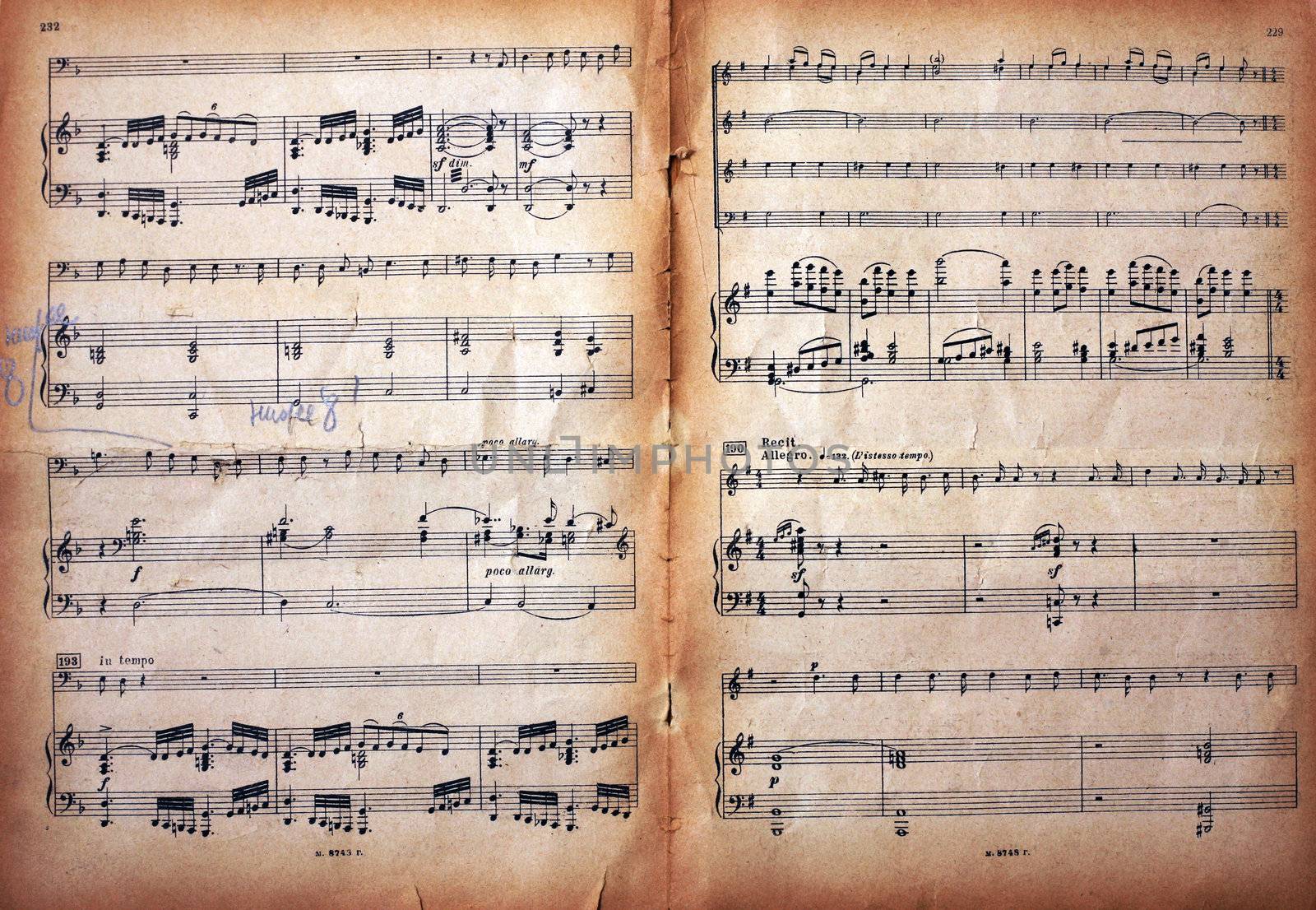 Old vintage musical page with notes