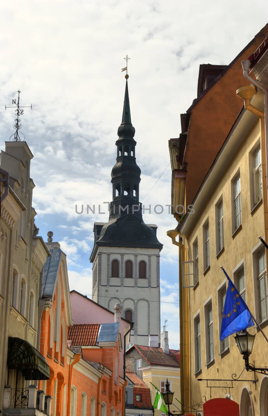 Belfry of St Nicolas Church in Tallinn, Estonia. High Dynamic Range (HRD)  tonemapped image from three different exposures.
