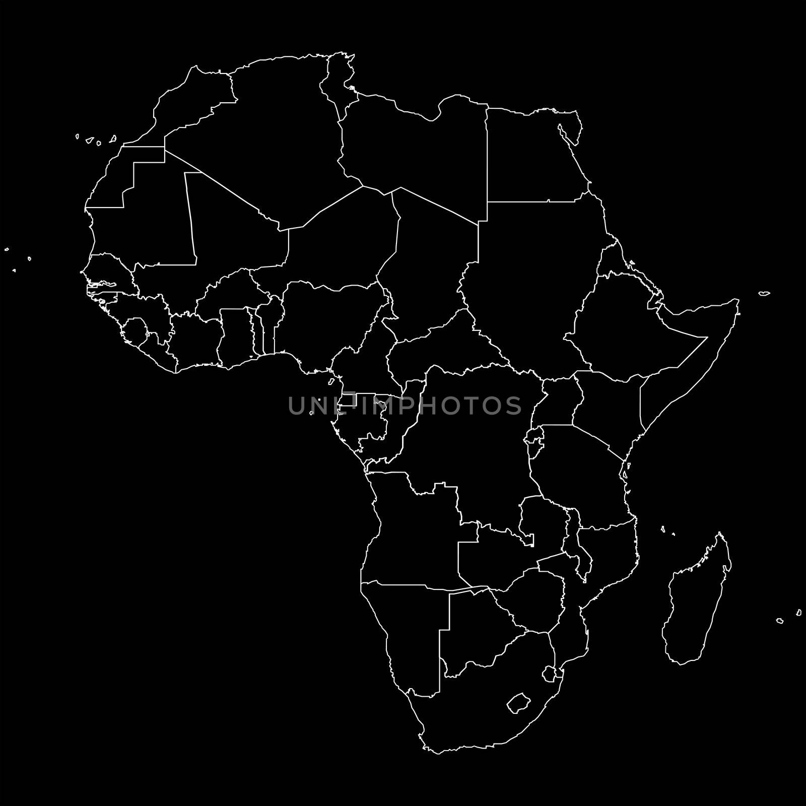 Outline map of the African continent and countries