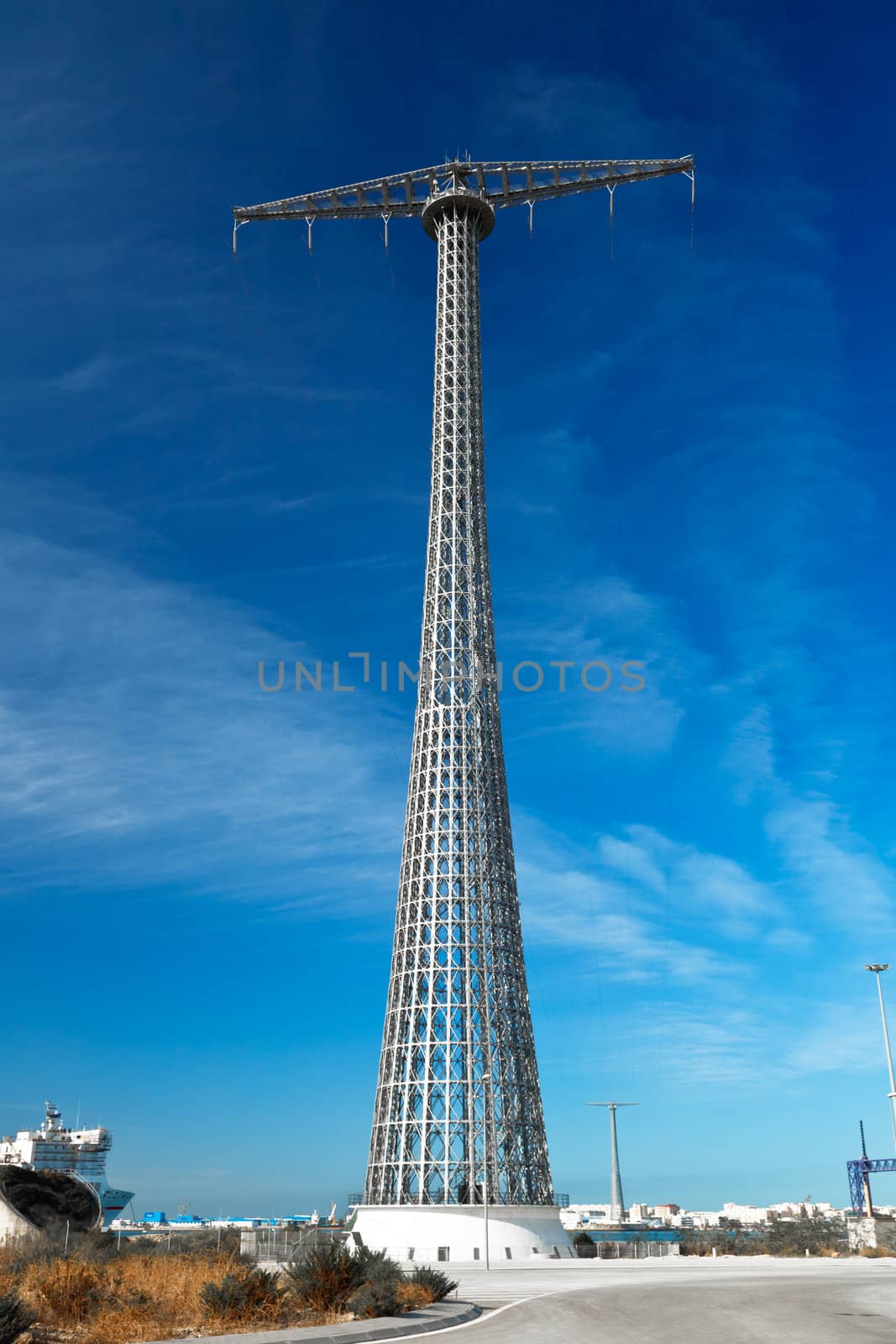 Communications tower with a beautiful blue sky