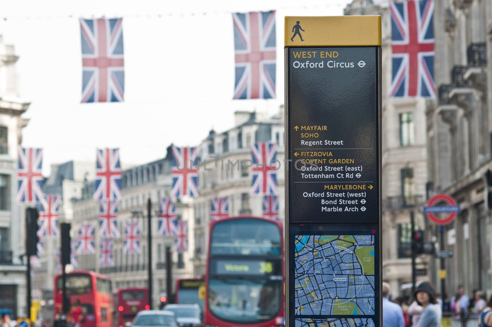 LONDON - APRIL 24: Central London hangs up buntings for Prince William and Catherine Middleton's royal wedding celebration to take place April 29 at Westminster Abbey. April 24, 2011 in London, England.