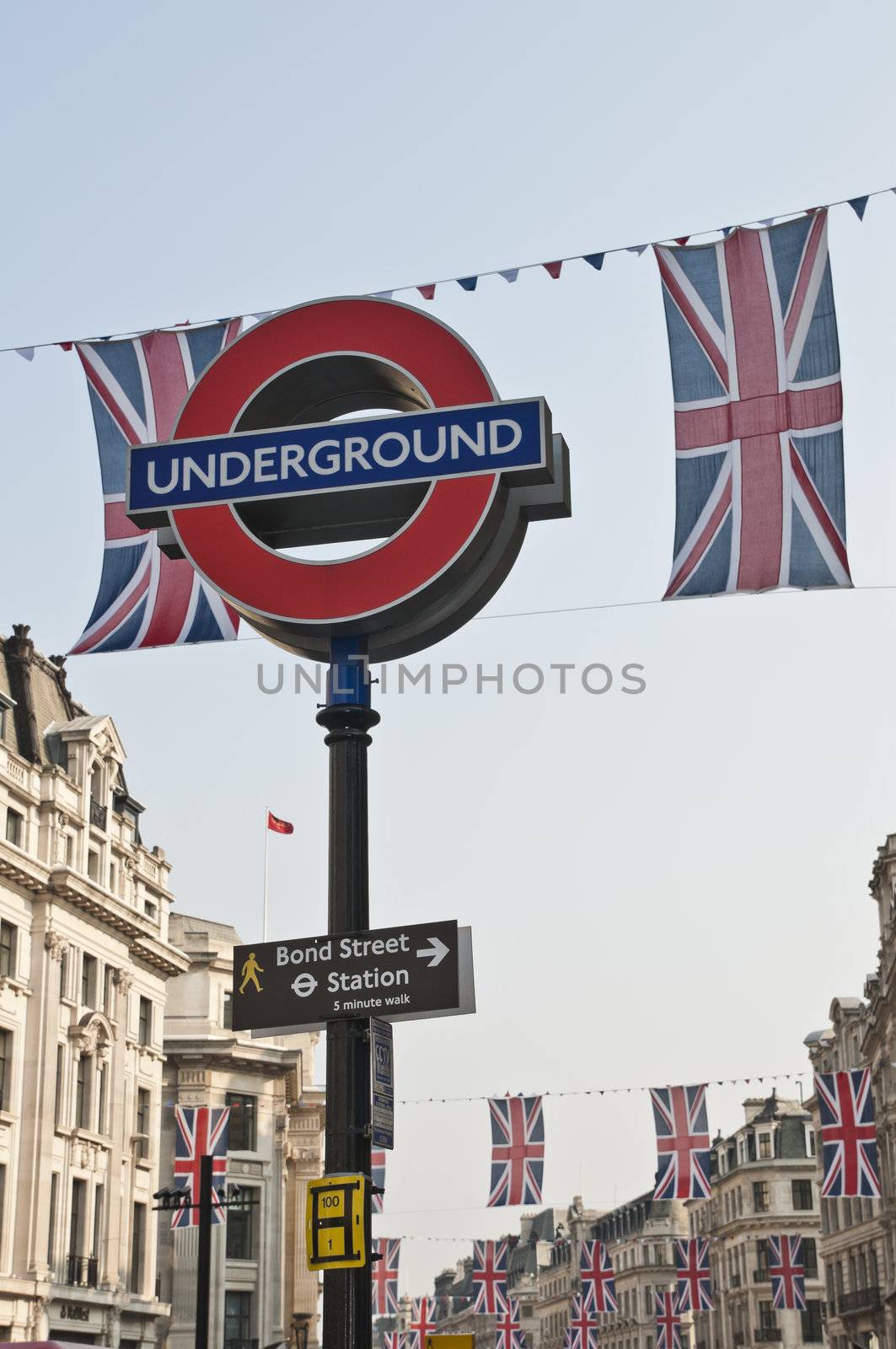 LONDON - APRIL 24: Central London hangs up buntings for Prince William and Catherine Middleton's royal wedding celebration to take place April 29 at Westminster Abbey. April 24, 2011 in London, England.