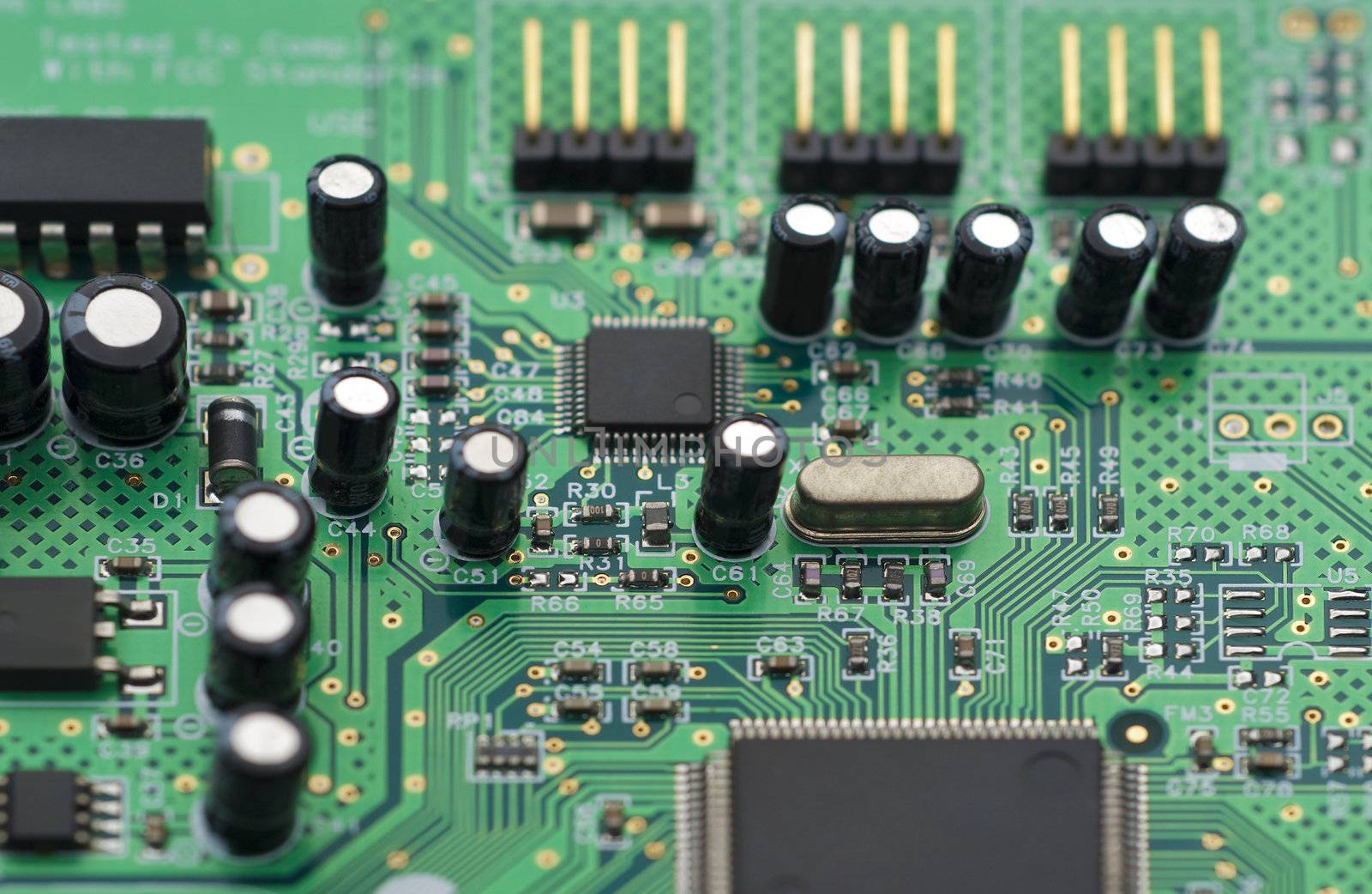 Fragment of the electronic circuit - computer board with chips and components
