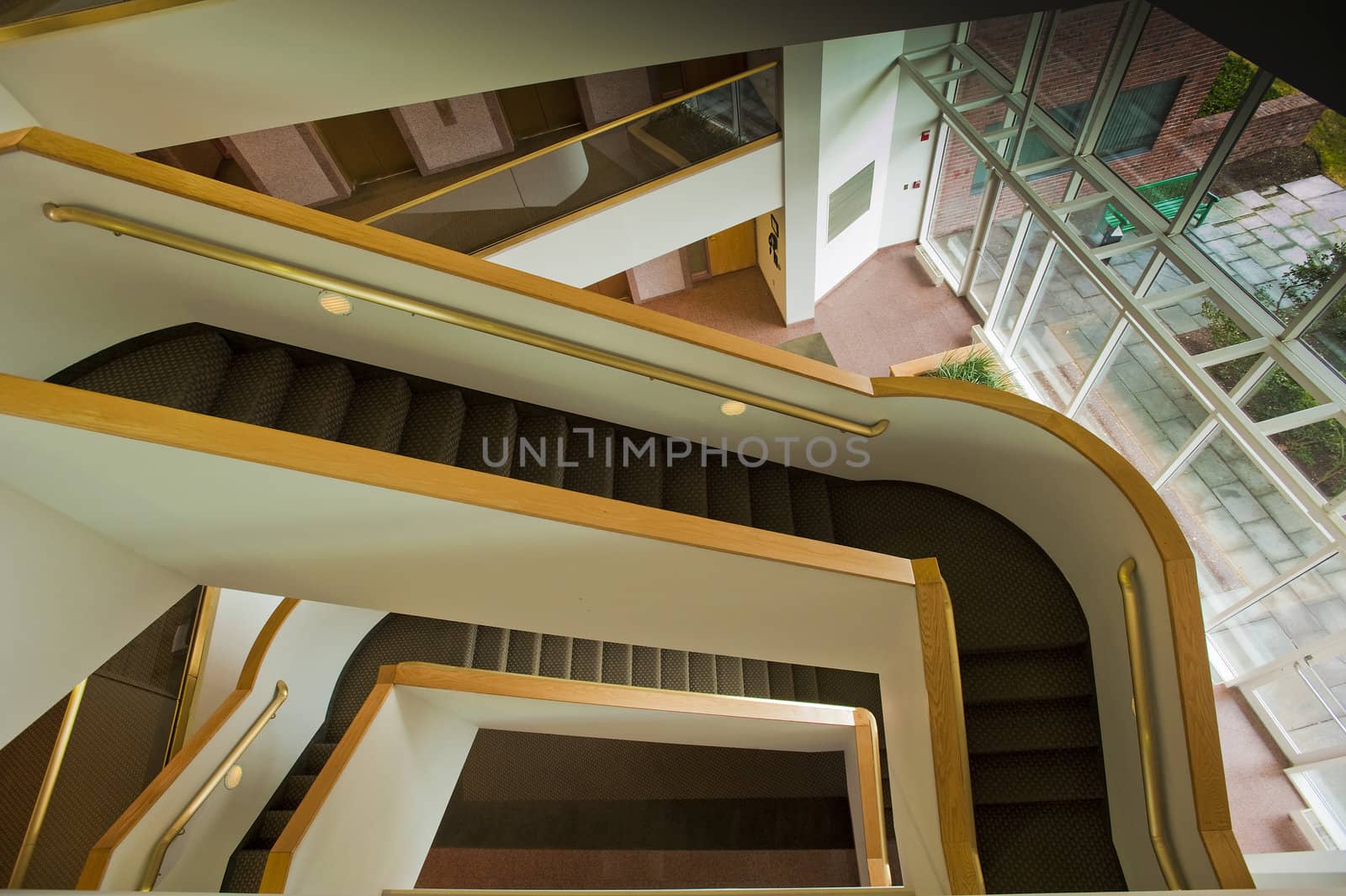 Looking down on a modern staircase in office building