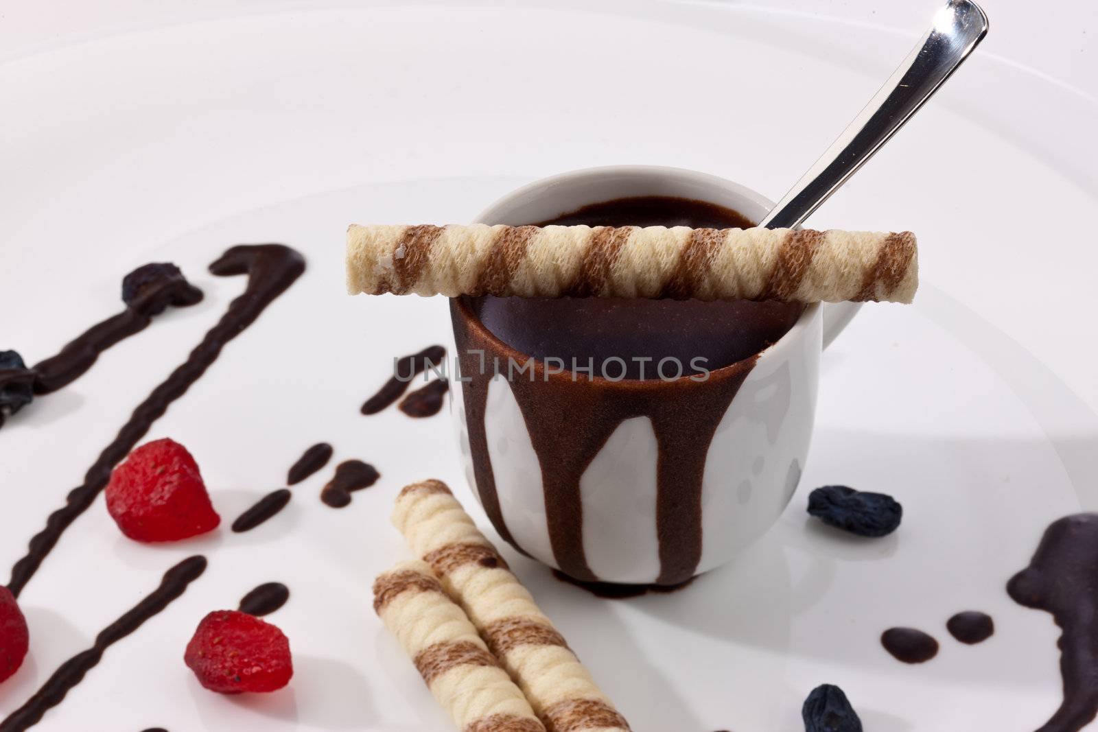 food series: cup of hot chocolate with pastry and raisins