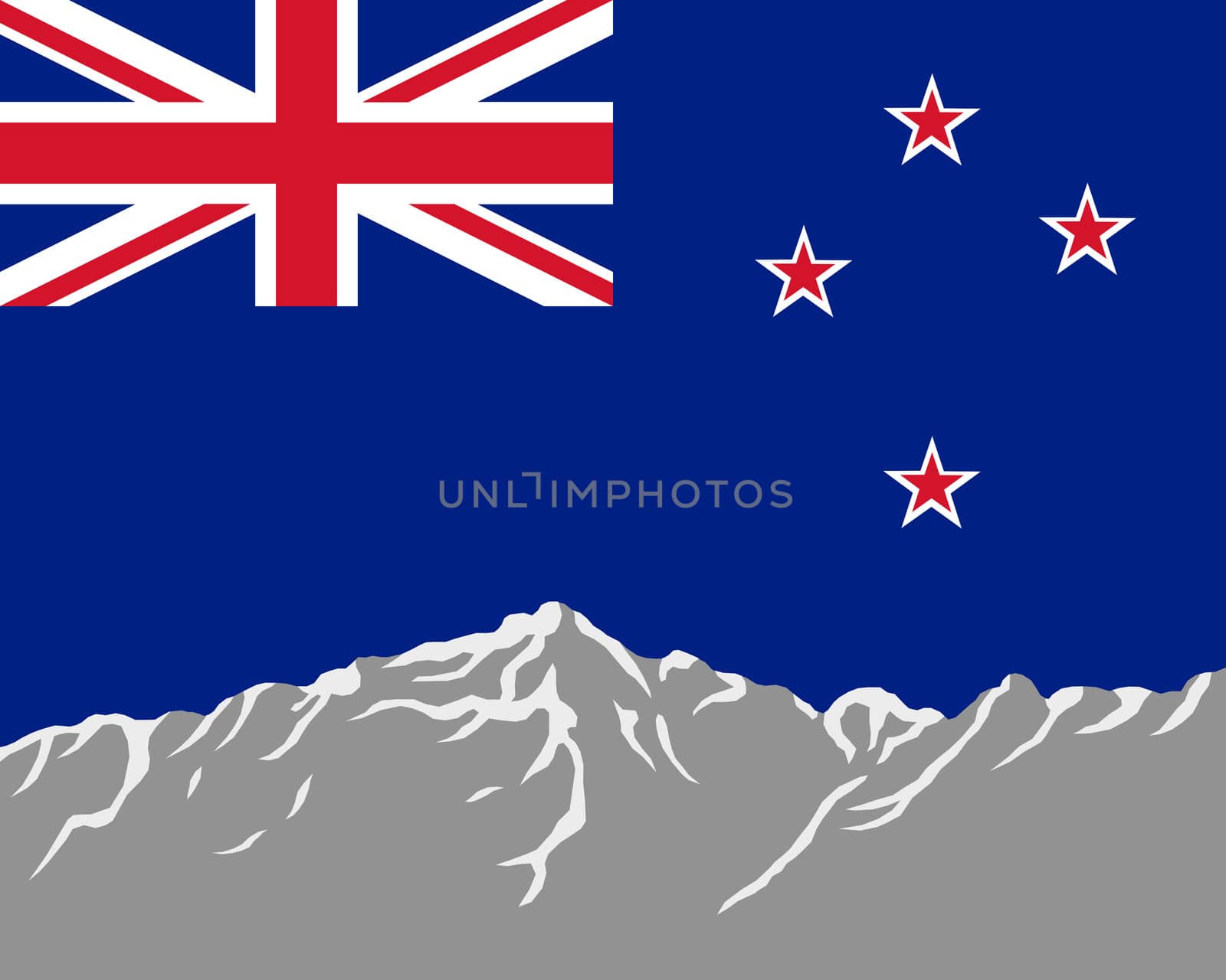 Mountains with flag of New Zealand