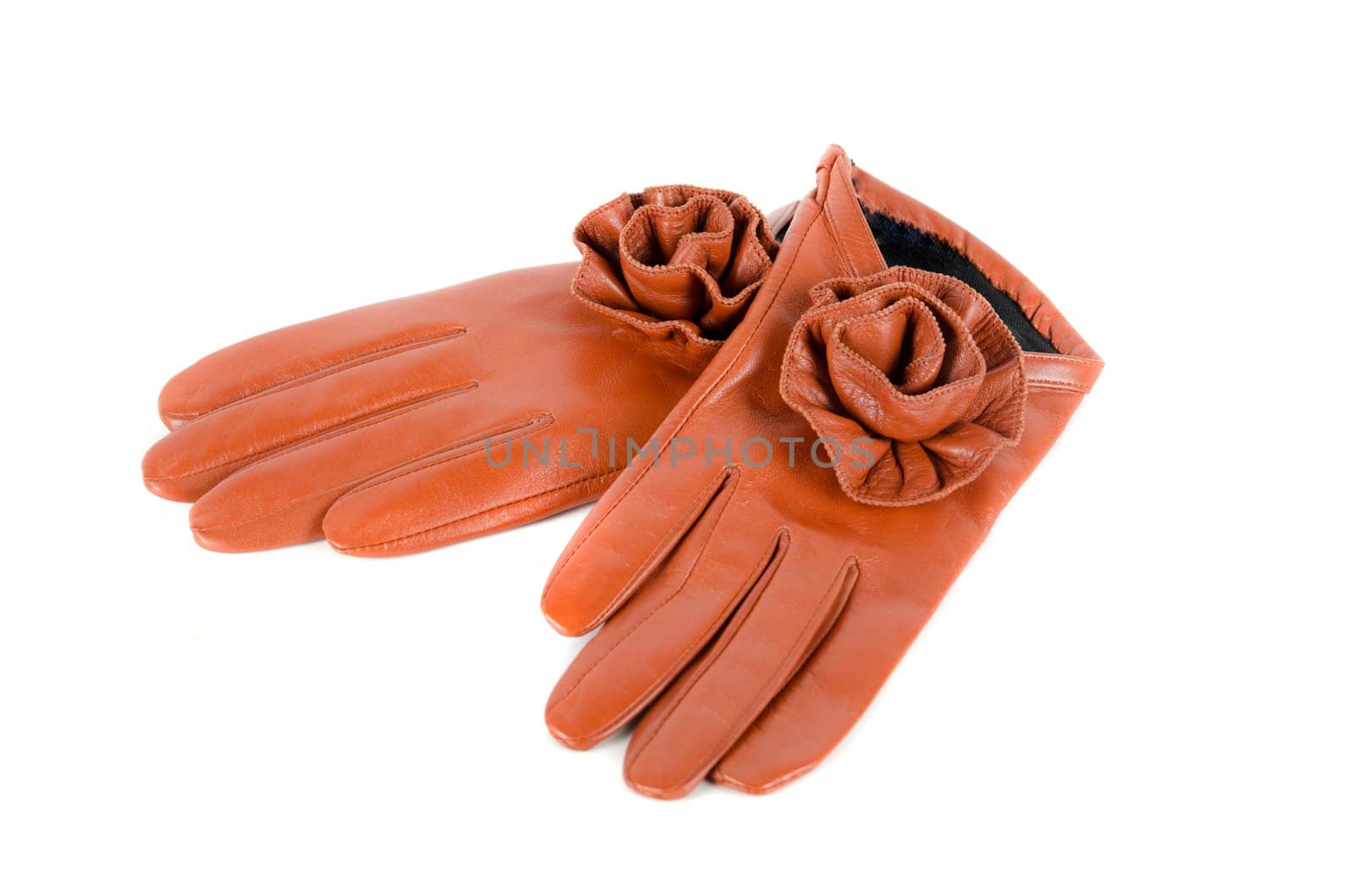 Red modern female leather rose gloves isolated on a white