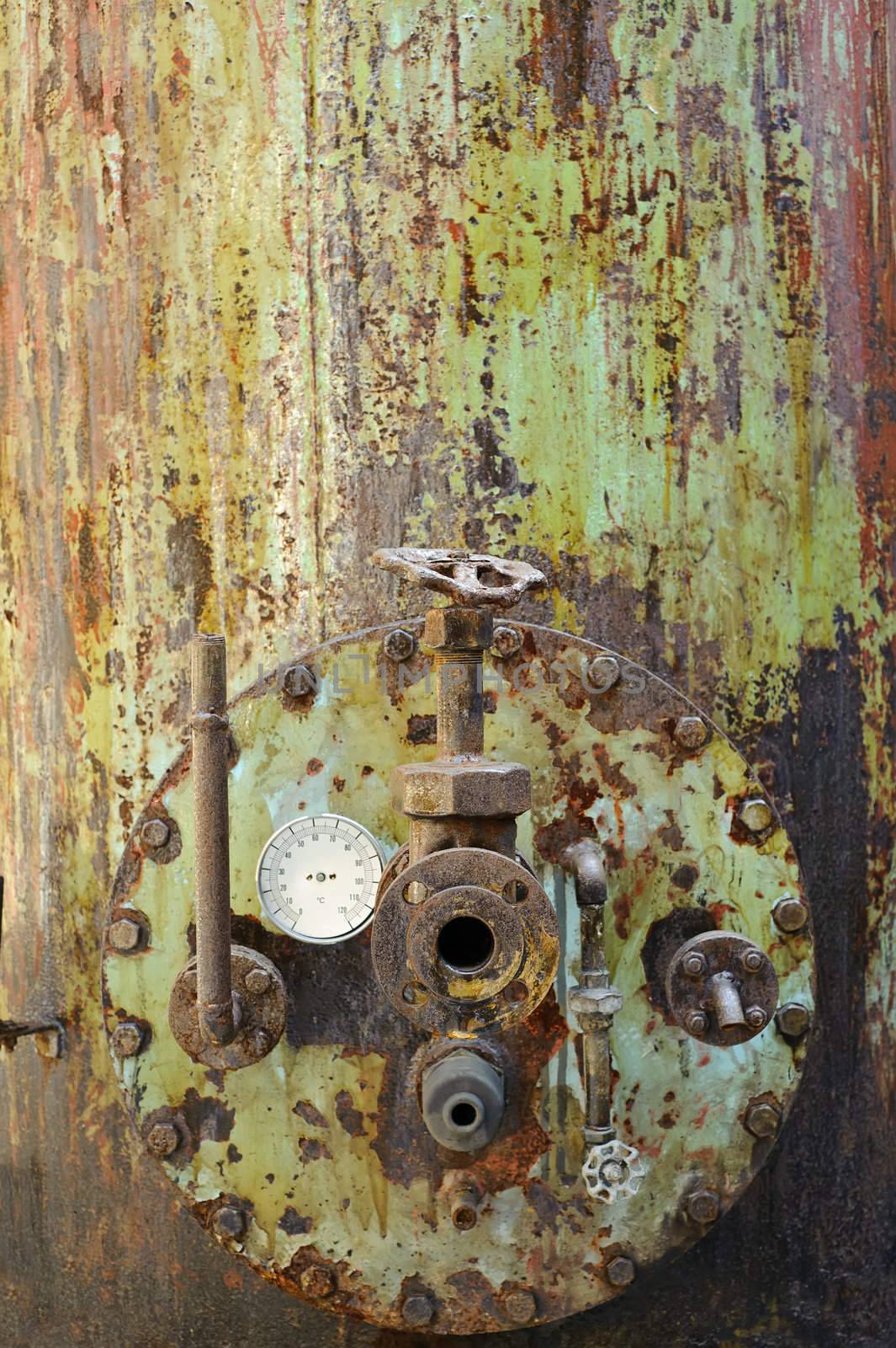 Rusty old machine, closeup image of industry background.