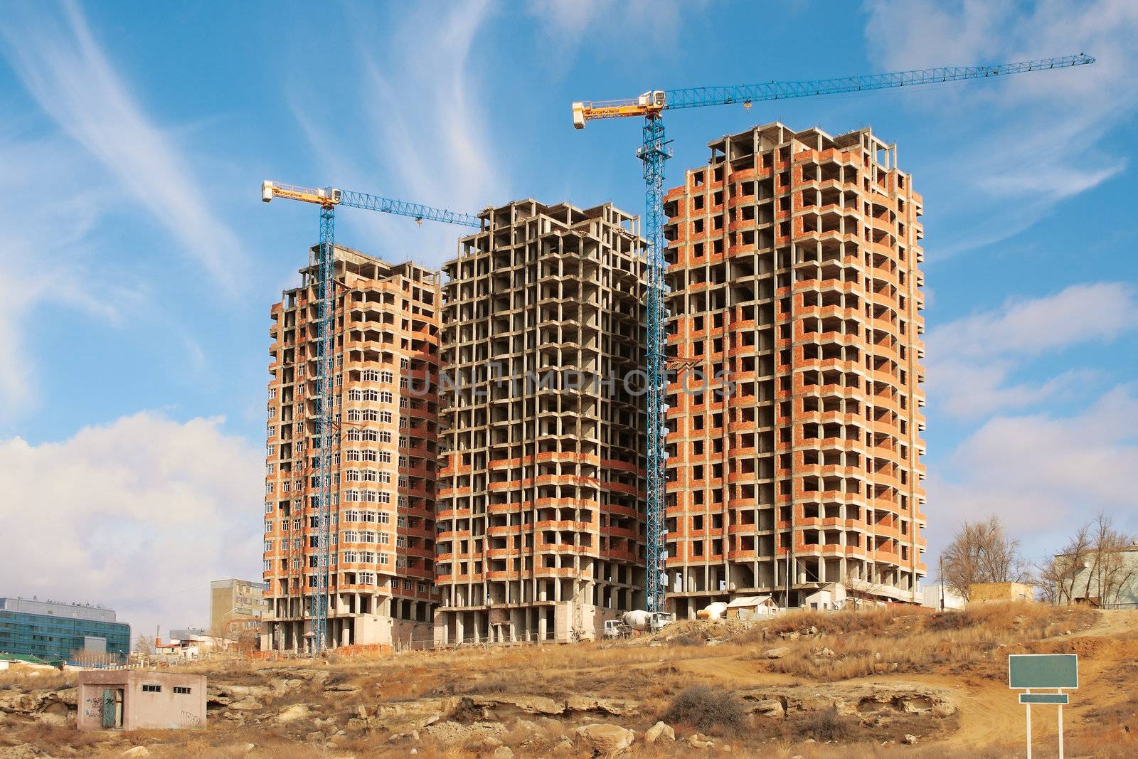 View of the unfinished new home in the city of Aktau.