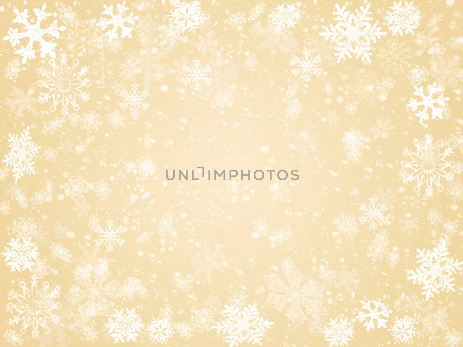 white snowflakes over beige background with feather center