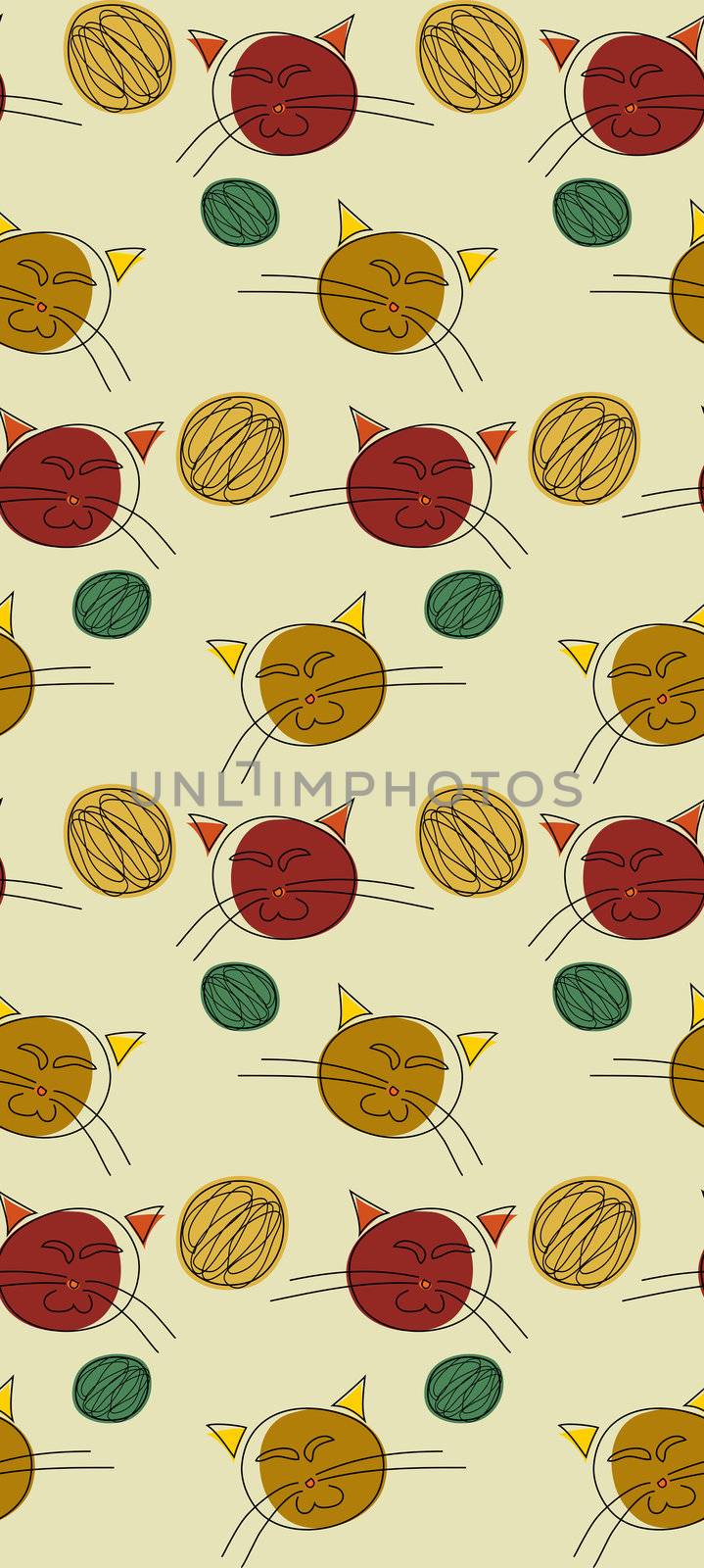 Seamless background of cute cats and balls of yarn
