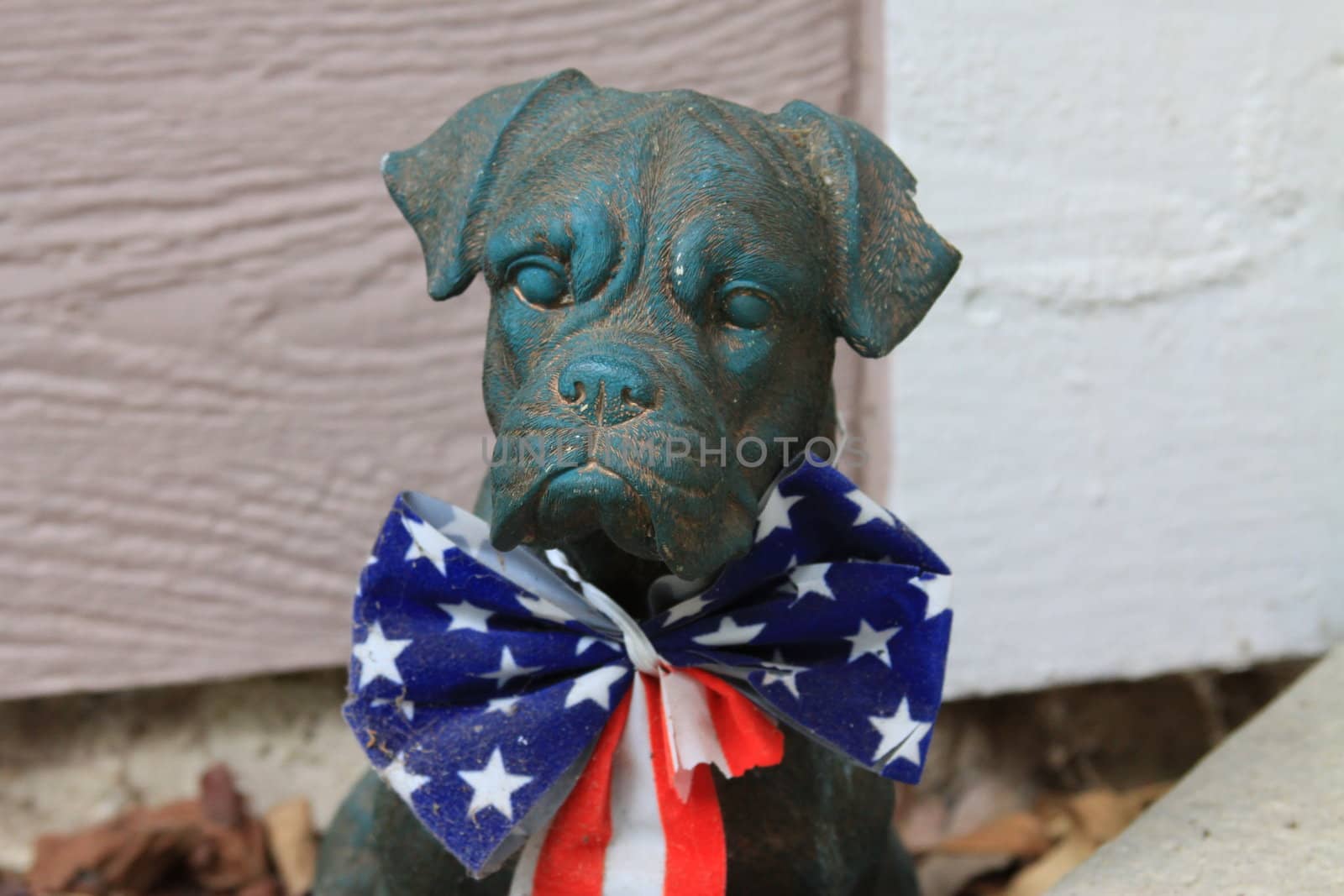 Close up of a Boxer Dog Statue.