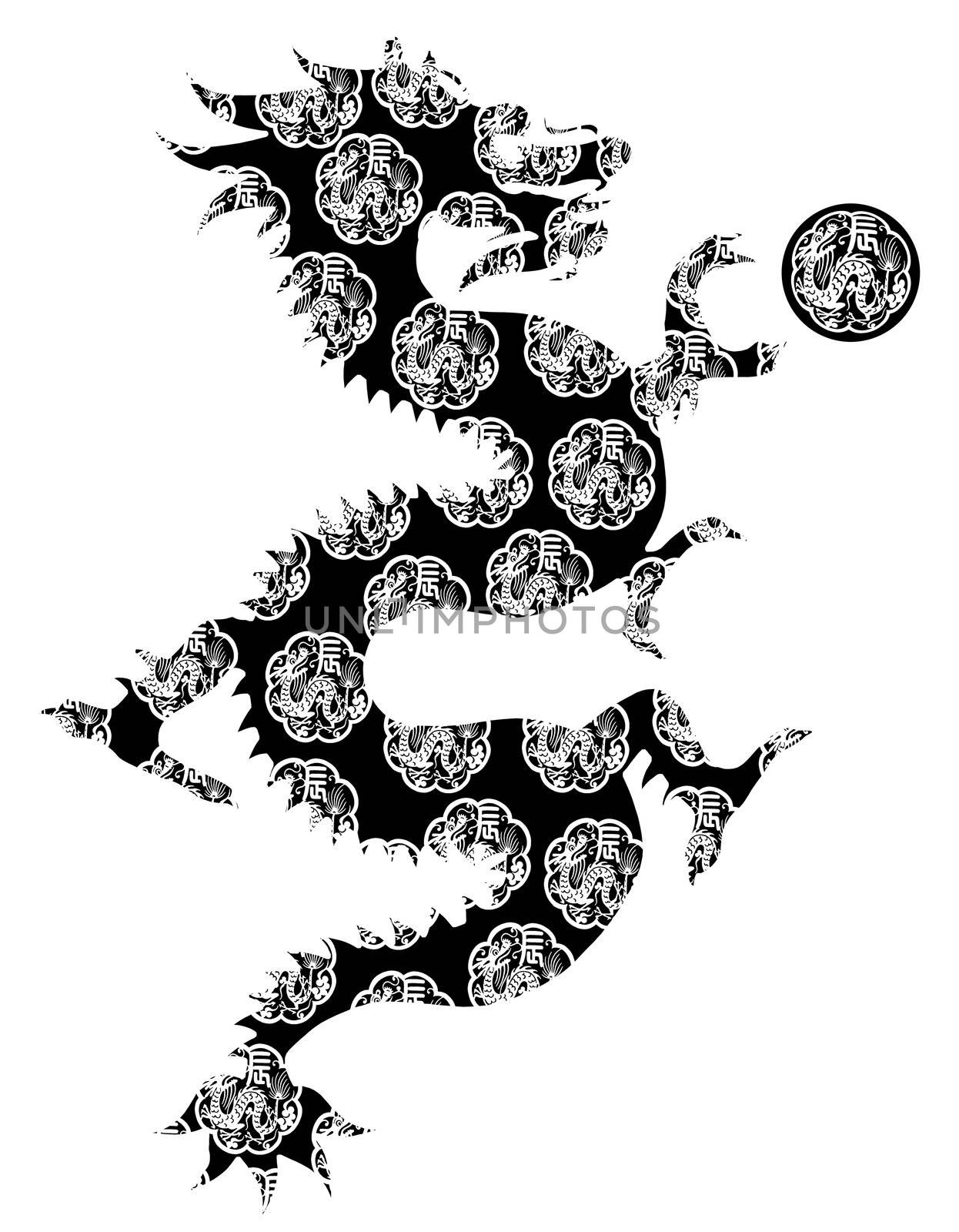 Chinese Dragon Abstract Black and White Clip Art Isolated on White Background